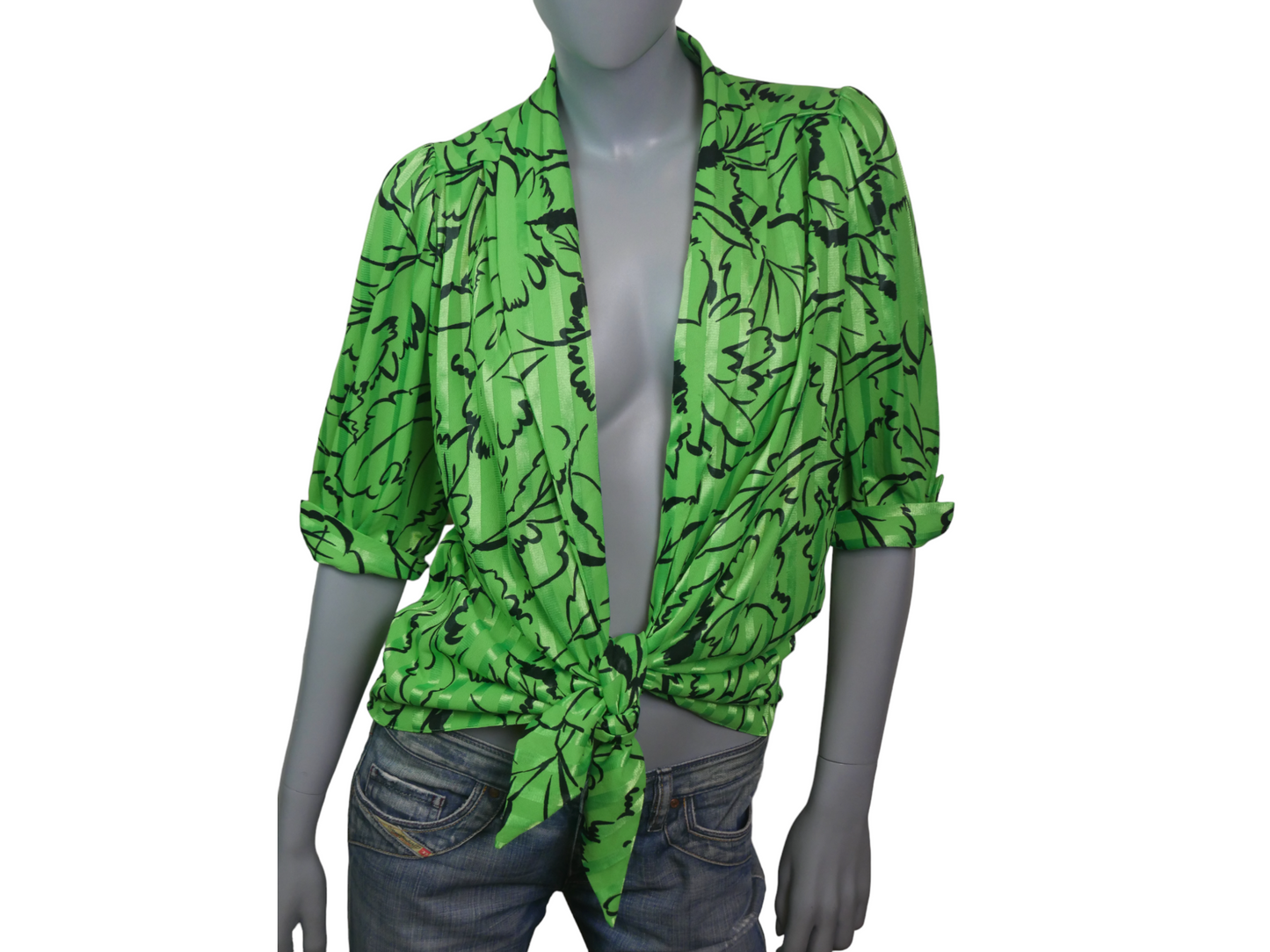 Vintage Lightweight Summer Blazer | Lime Green & Black | Medium