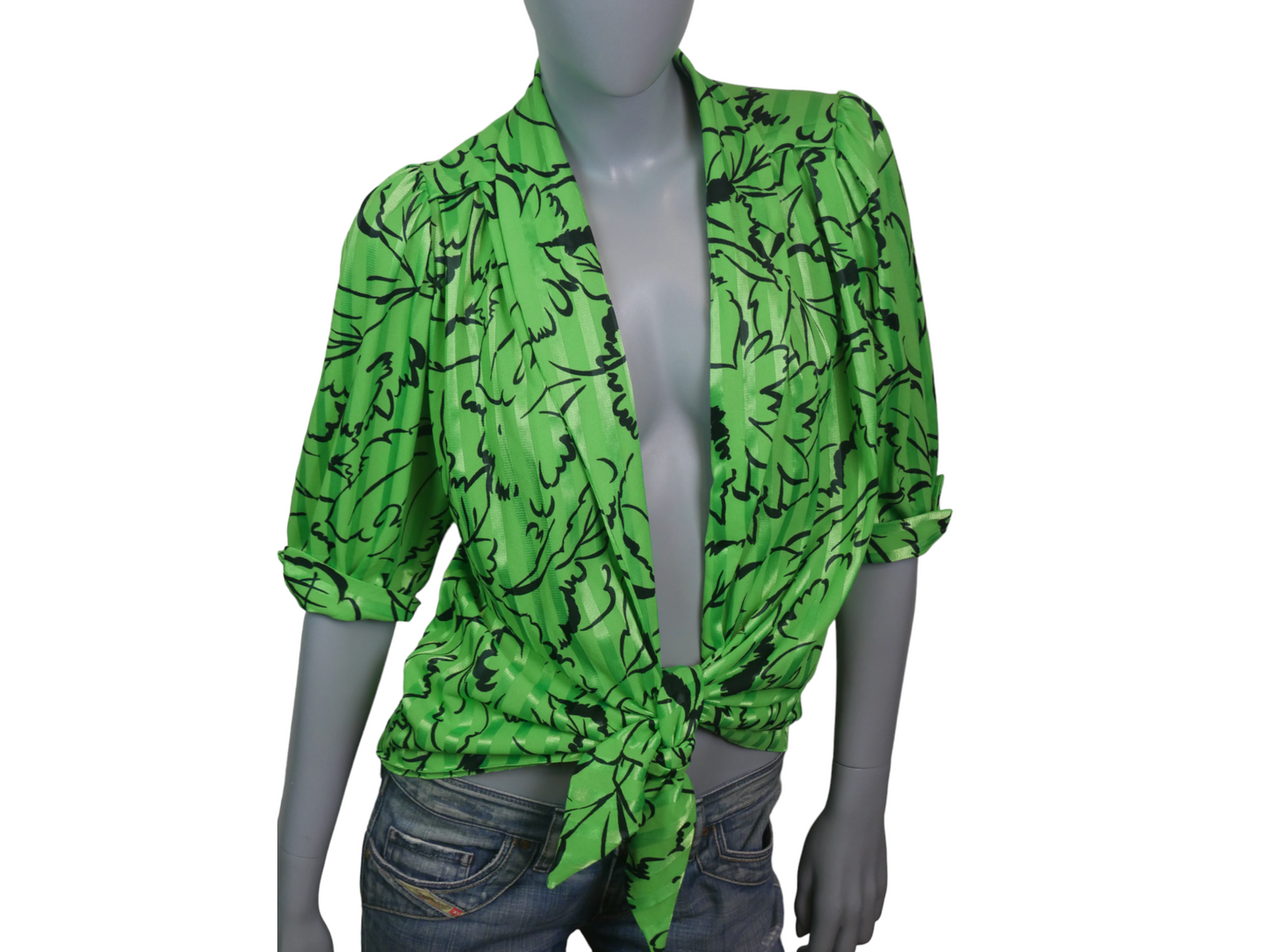 Vintage Lightweight Summer Blazer | Lime Green & Black | Medium