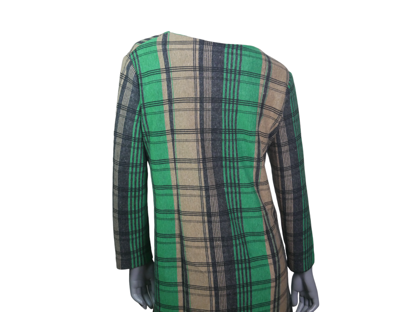 70s Vintage Wool Dress | Green Beige & Black Tartan Plaid | Extra Large
