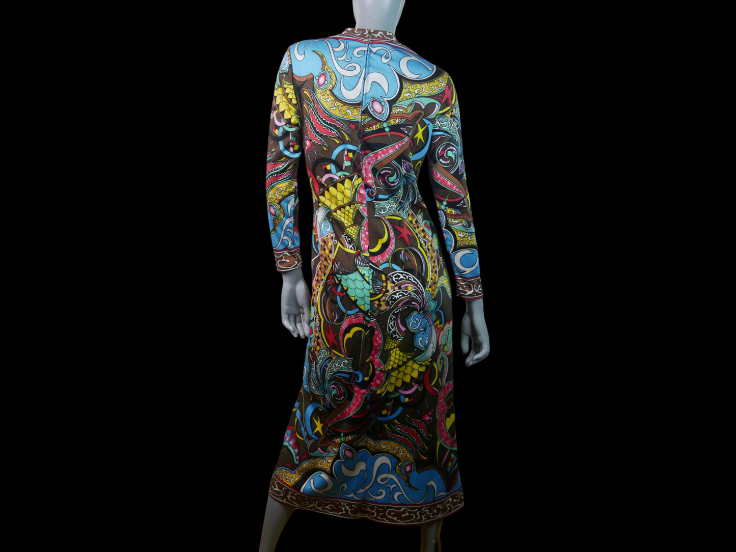 70s Italian Dress | Versace Style Abstract Pattern | Large