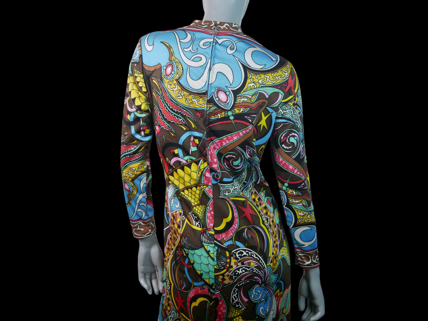 70s Italian Dress | Versace Style Abstract Pattern | Large