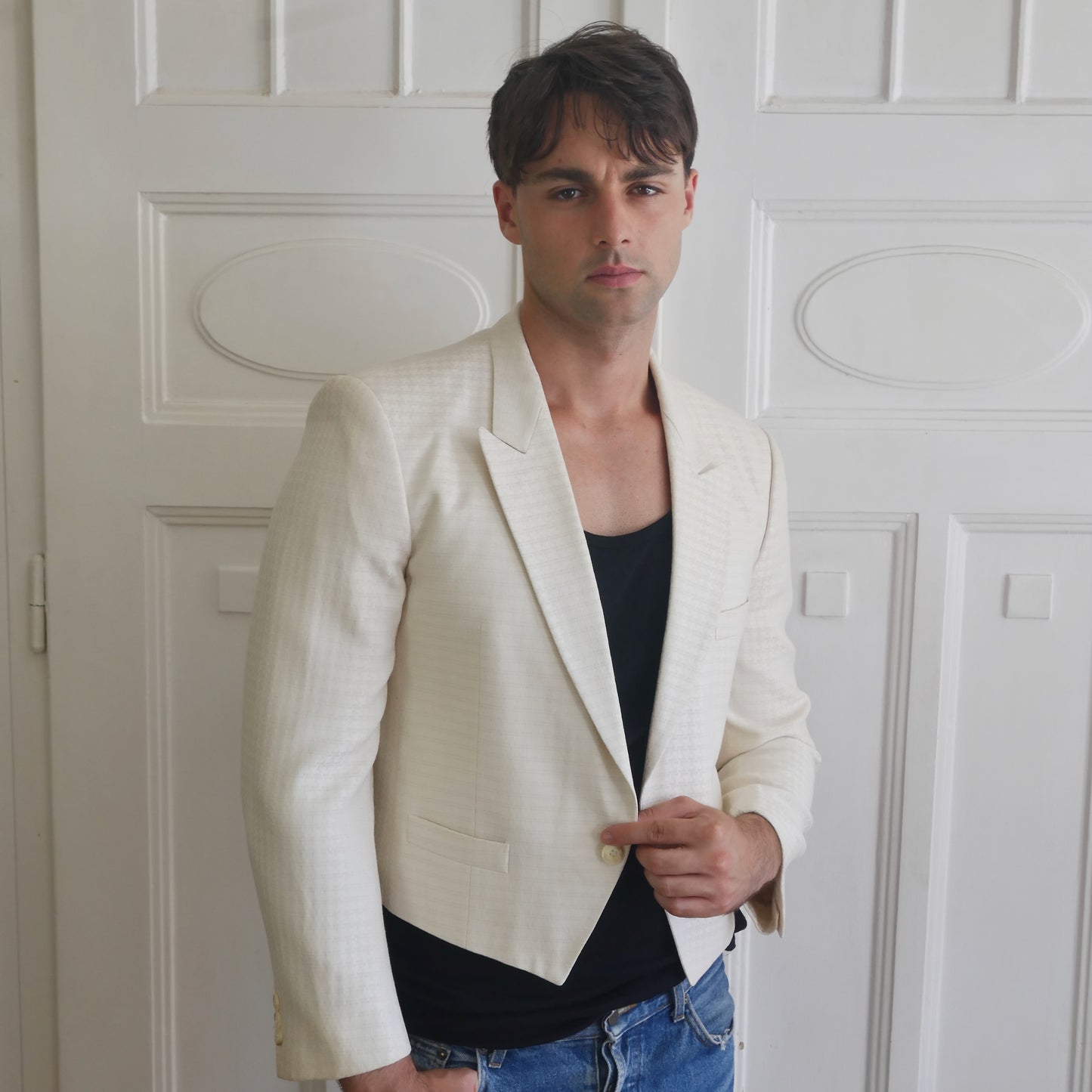 80s Vintage Cropped Blazer | Cream | Medium