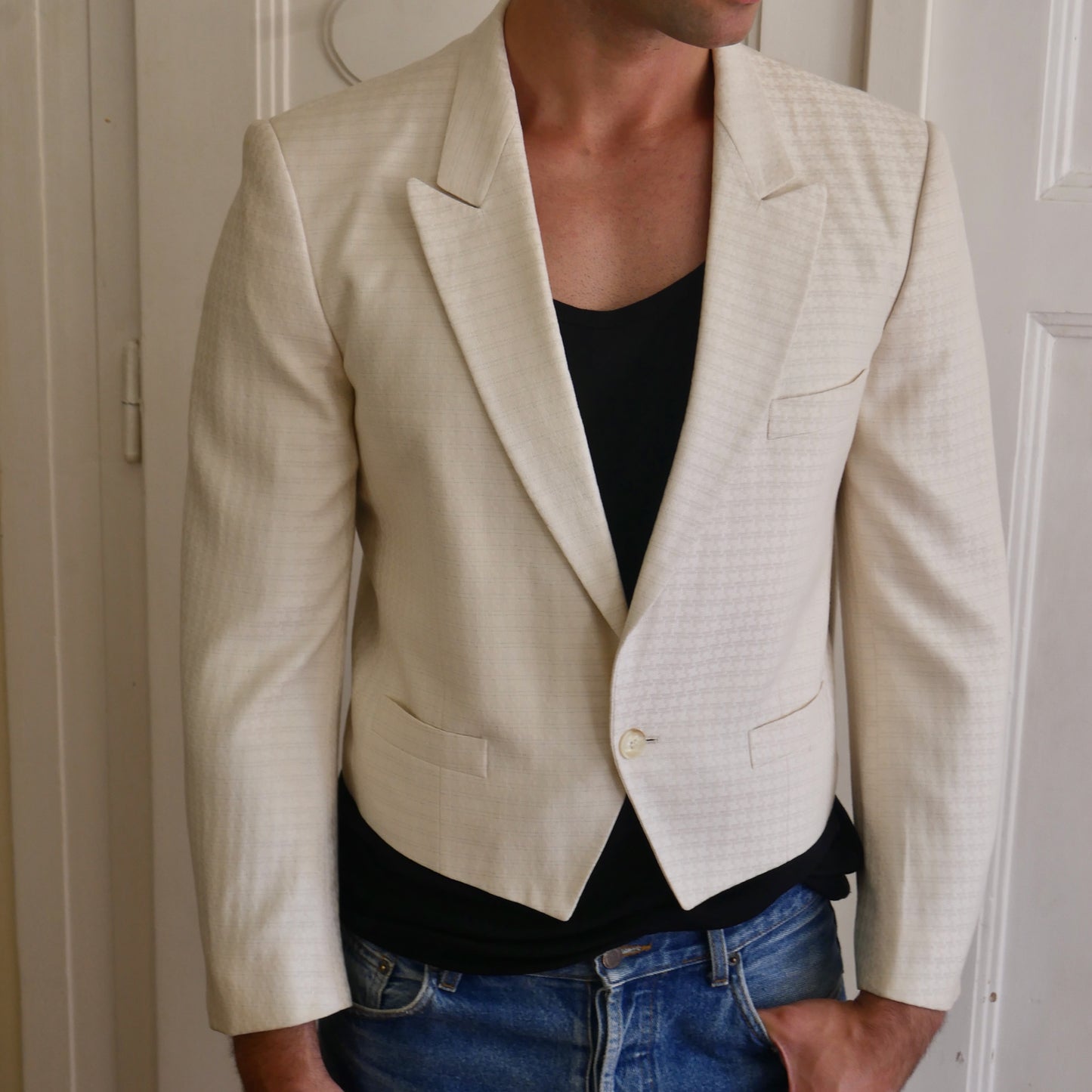 80s Vintage Cropped Blazer | Cream | Medium