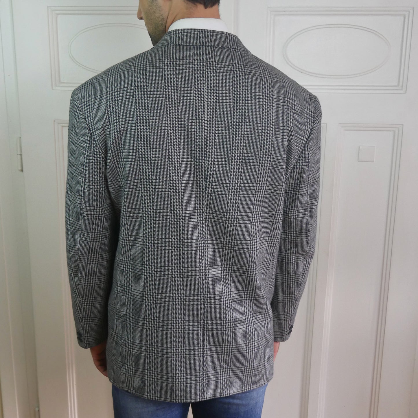 Tweed Blazer | 1980s Vintage Black & Gray Houndstooth Check | Extra Large
