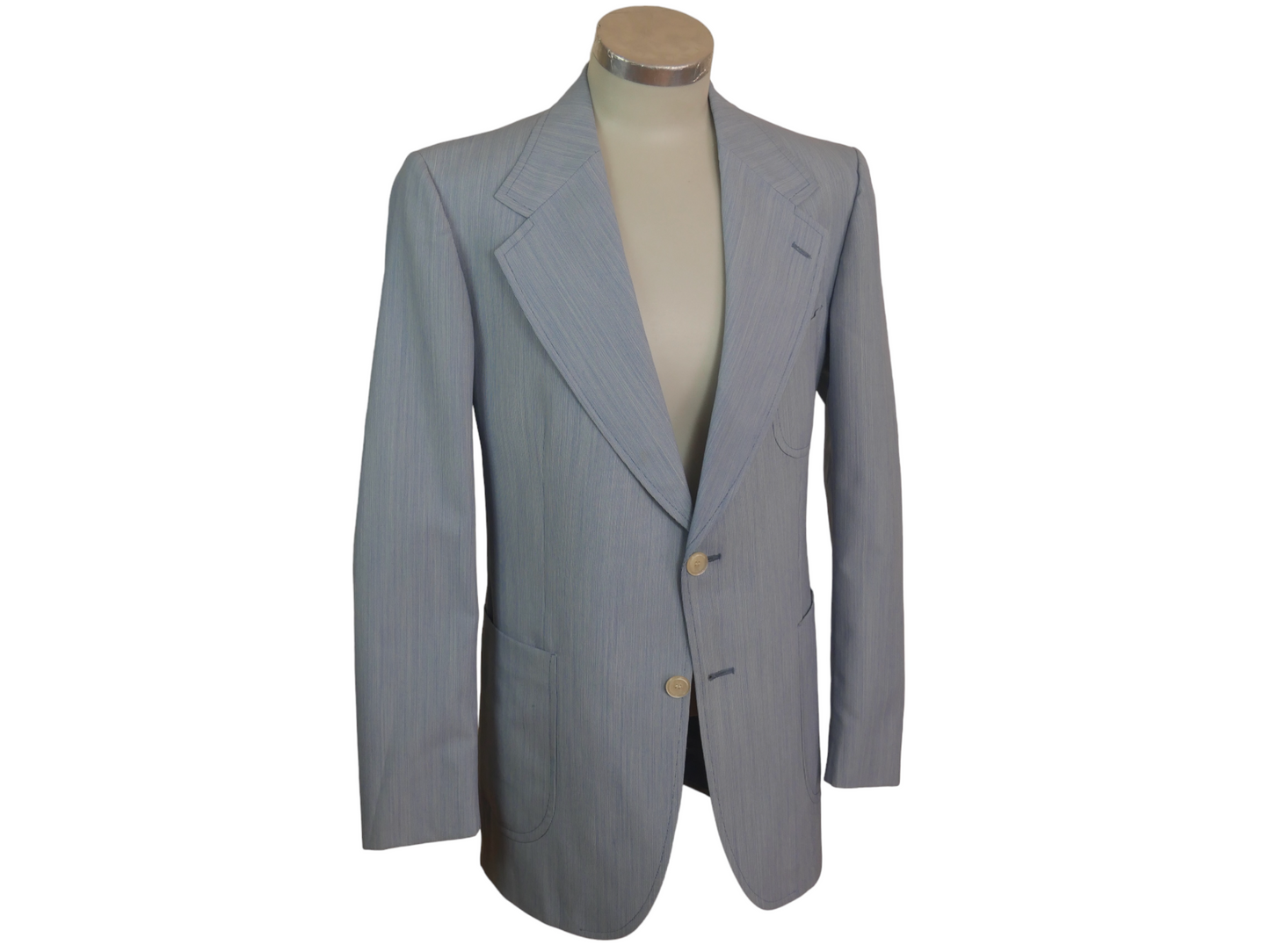 70s Vintage Blazer with Wide Lapels | Light Blue Seersucker | Medium 40L