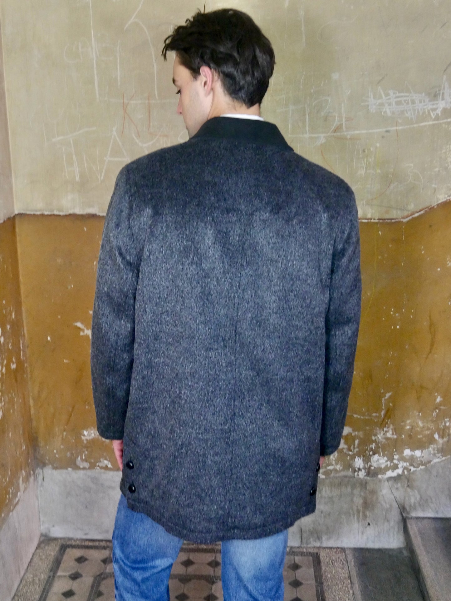 Vintage Loden Wool Mohair Coat | Charcoal Gray | Extra Large