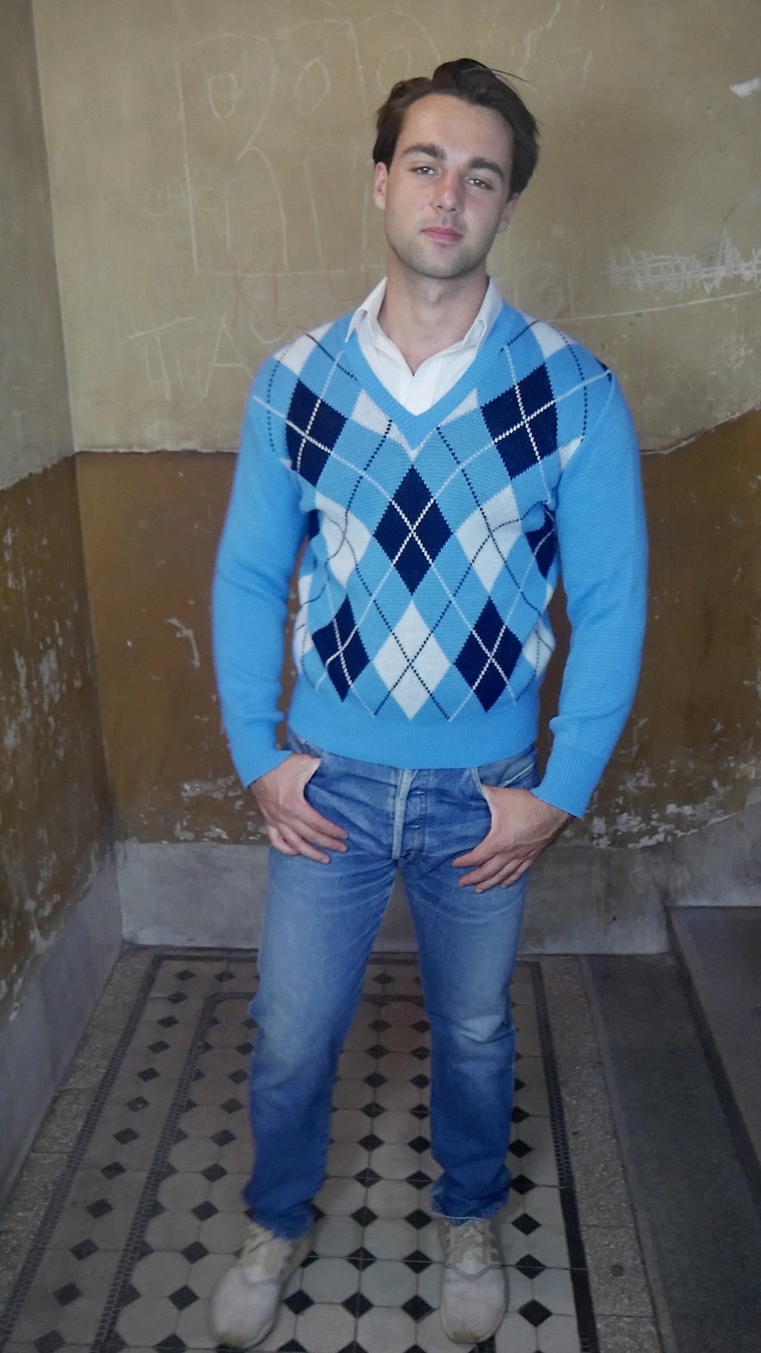 Preppy Argyle Sweater | 1980s Menswear | Medium