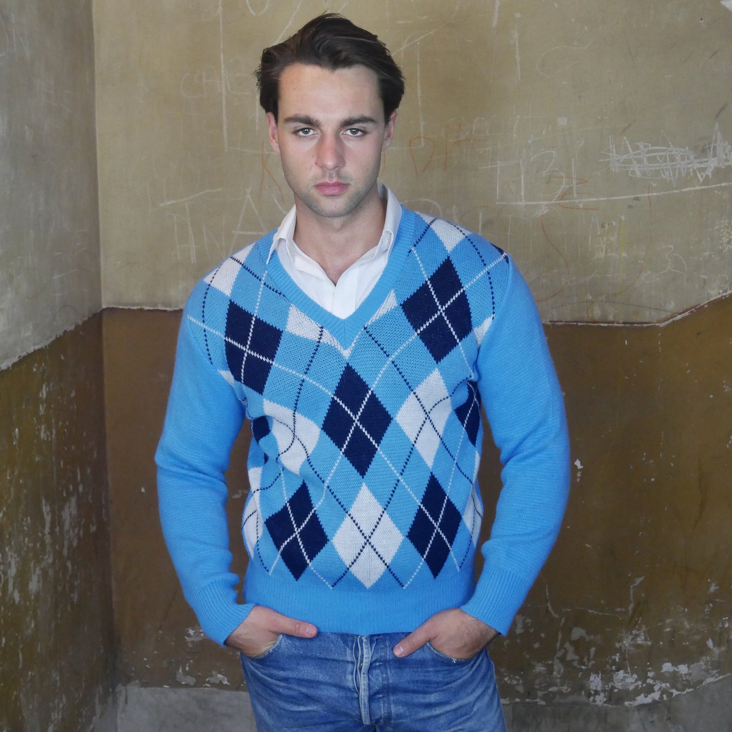 Preppy Argyle Sweater | 1980s Menswear | Medium