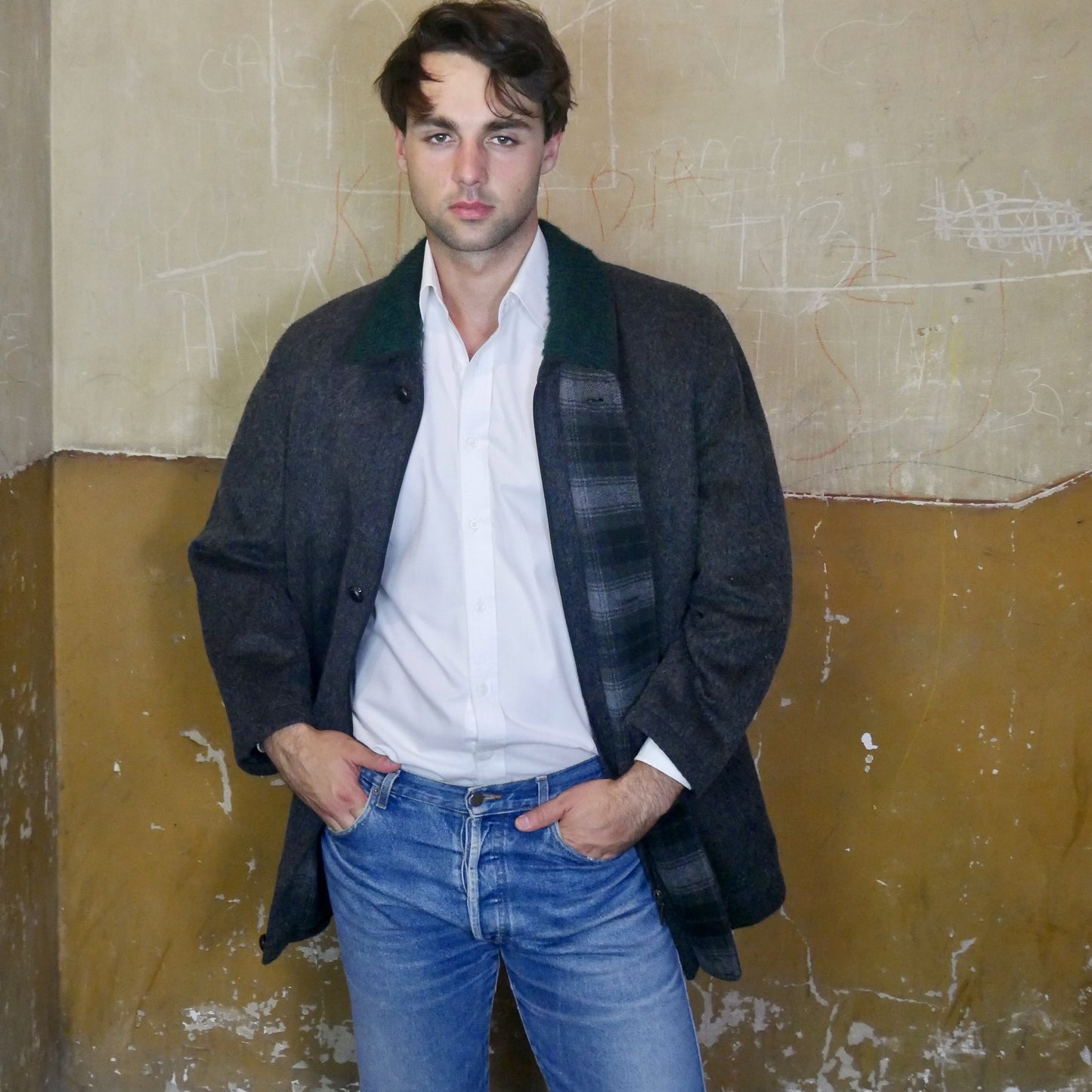 Charcoal Gray Loden Wool & Mohair Coat | 90s Austrian Vintage Winter Jacket | Large