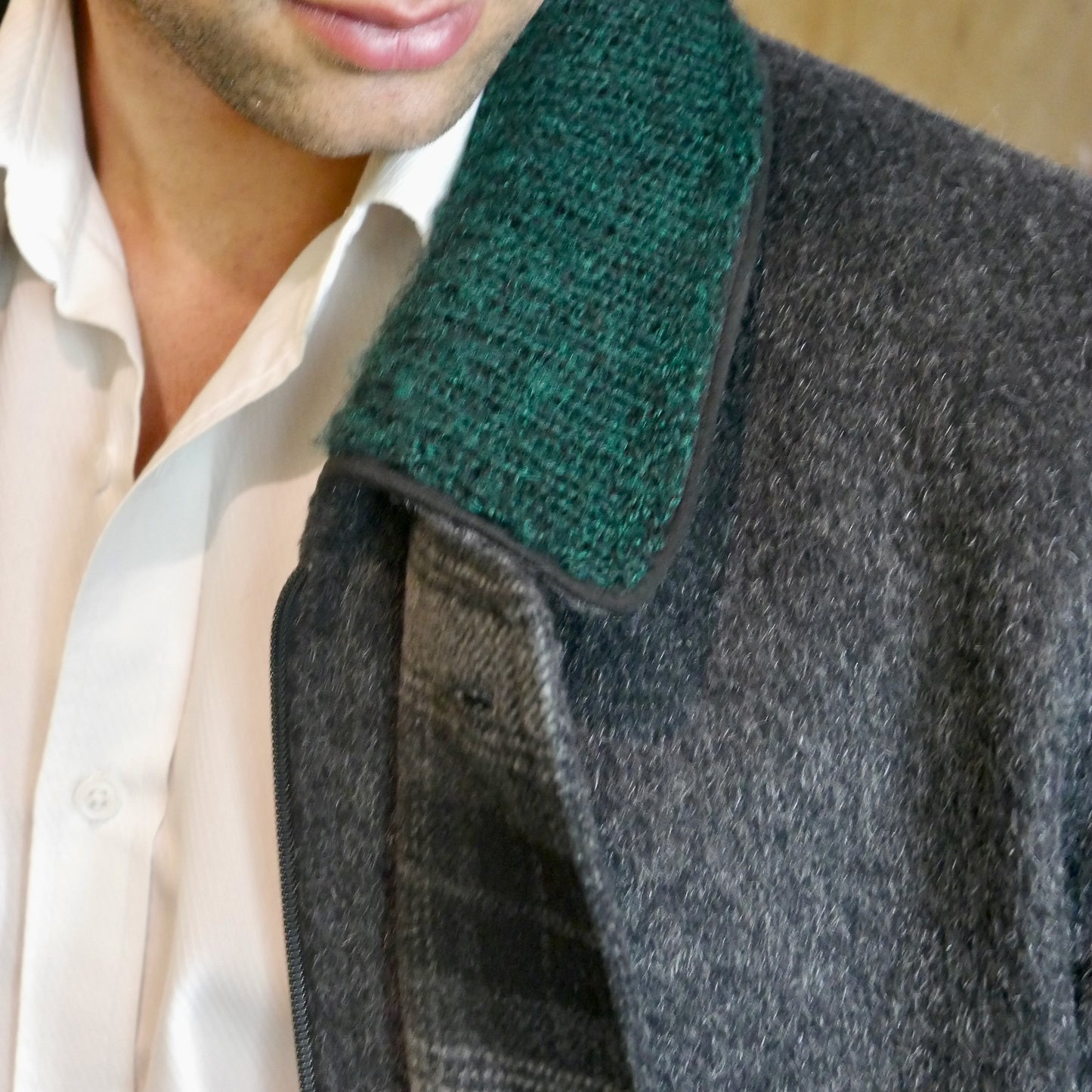 Charcoal Gray Loden Wool & Mohair Coat | 90s Austrian Vintage Winter Jacket | Large