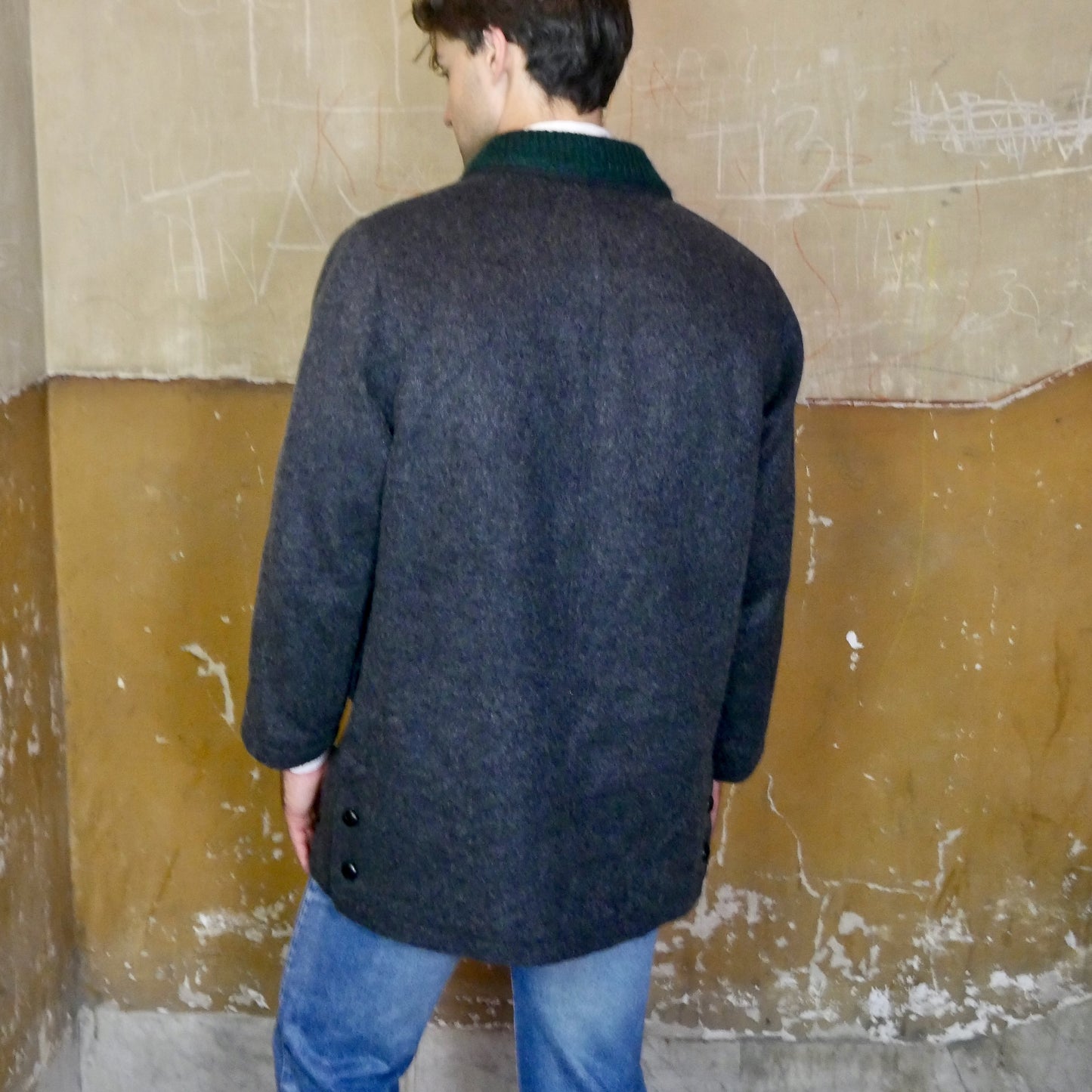 Charcoal Gray Loden Wool & Mohair Coat | 90s Austrian Vintage Winter Jacket | Large