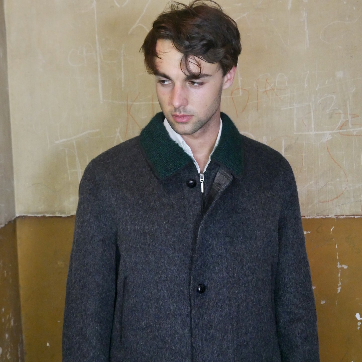 Charcoal Gray Loden Wool & Mohair Coat | 90s Austrian Vintage Winter Jacket | Large