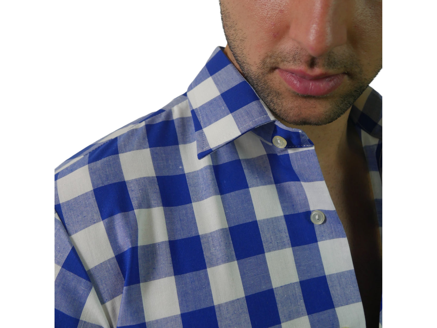 Blue & White Check Shirt | Long-Sleeve Cotton | Medium