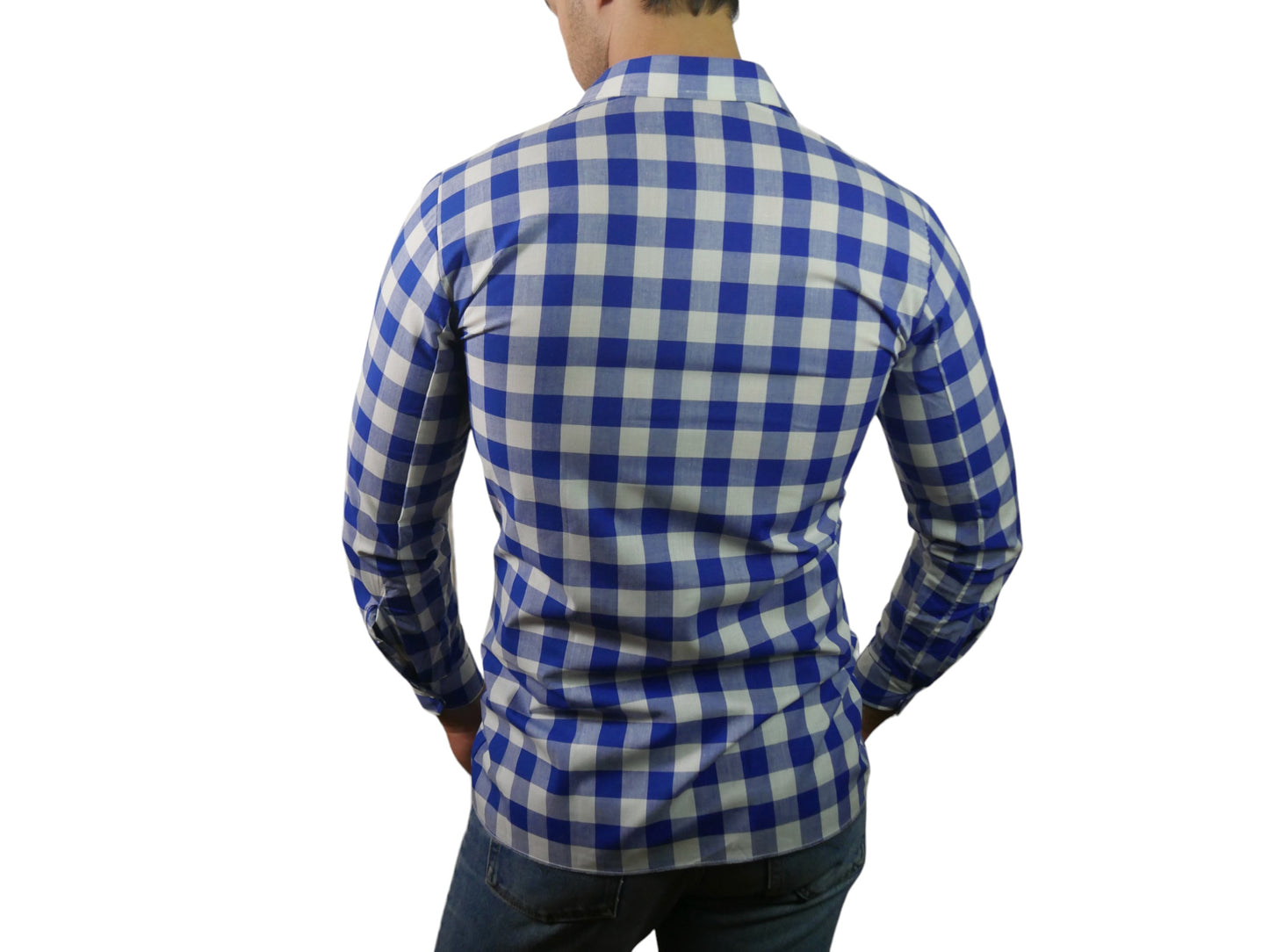 Blue & White Check Shirt | Long-Sleeve Cotton | Medium