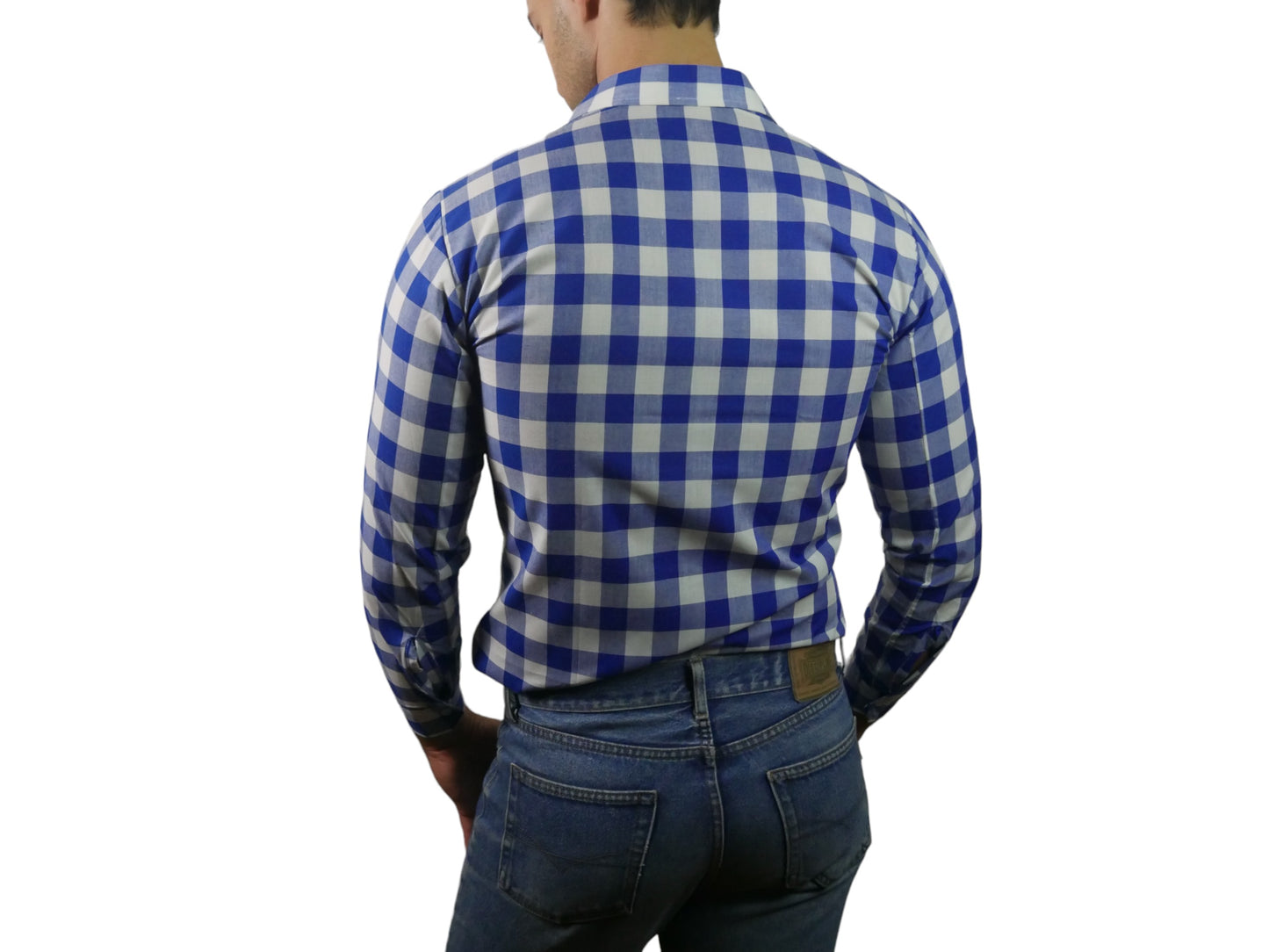 Blue & White Check Shirt | Long-Sleeve Cotton | Medium