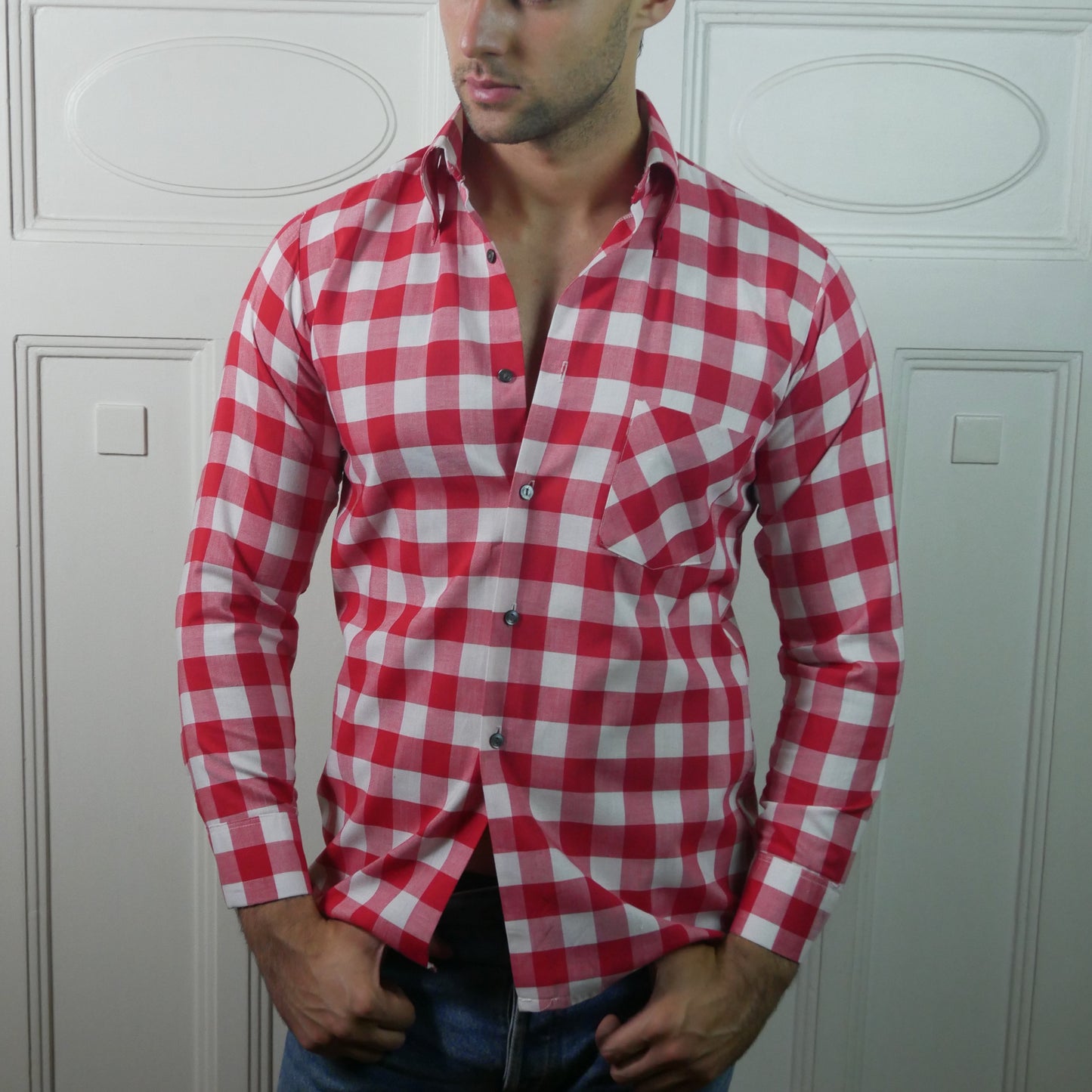 Tablecloth Check Shirt | 90s Vintage Long Sleeve | Large