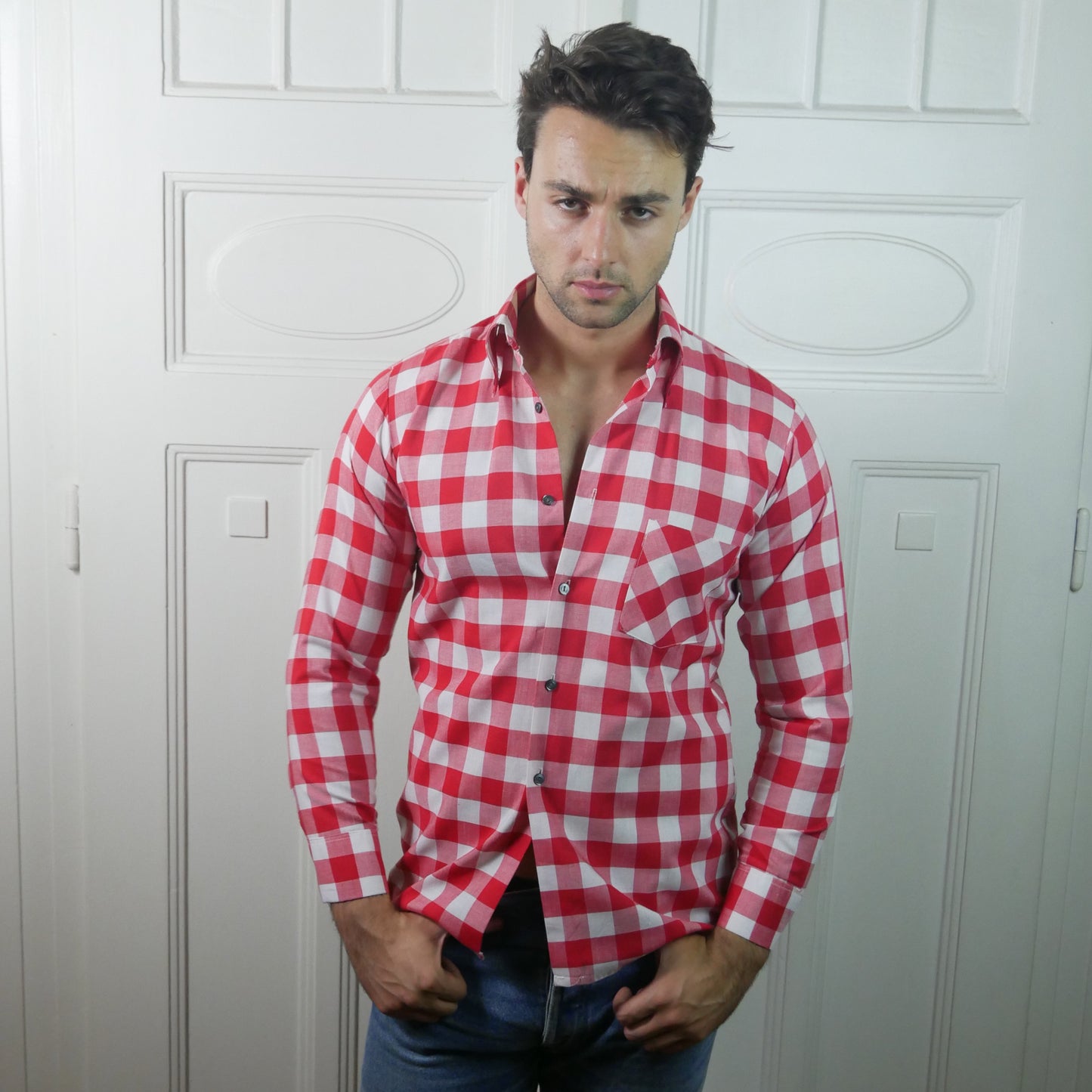 Tablecloth Check Shirt | 90s Vintage Long Sleeve | Large