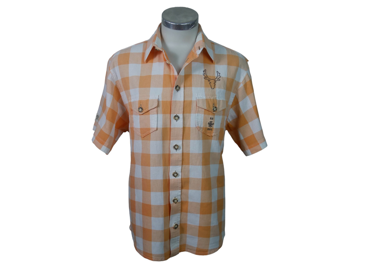 Short-Sleeve Shirt | Orange and Cream Check | Large