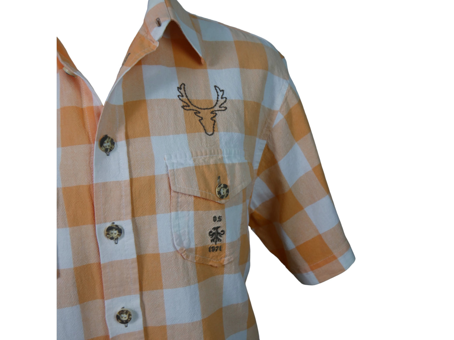 Short-Sleeve Shirt | Orange and Cream Check | Large
