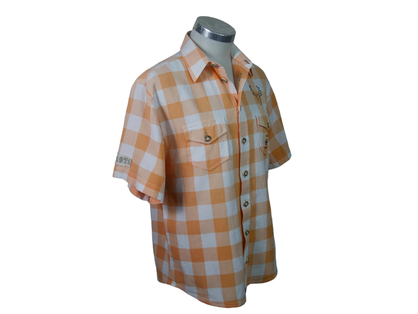 Short-Sleeve Shirt | Orange and Cream Check | Large