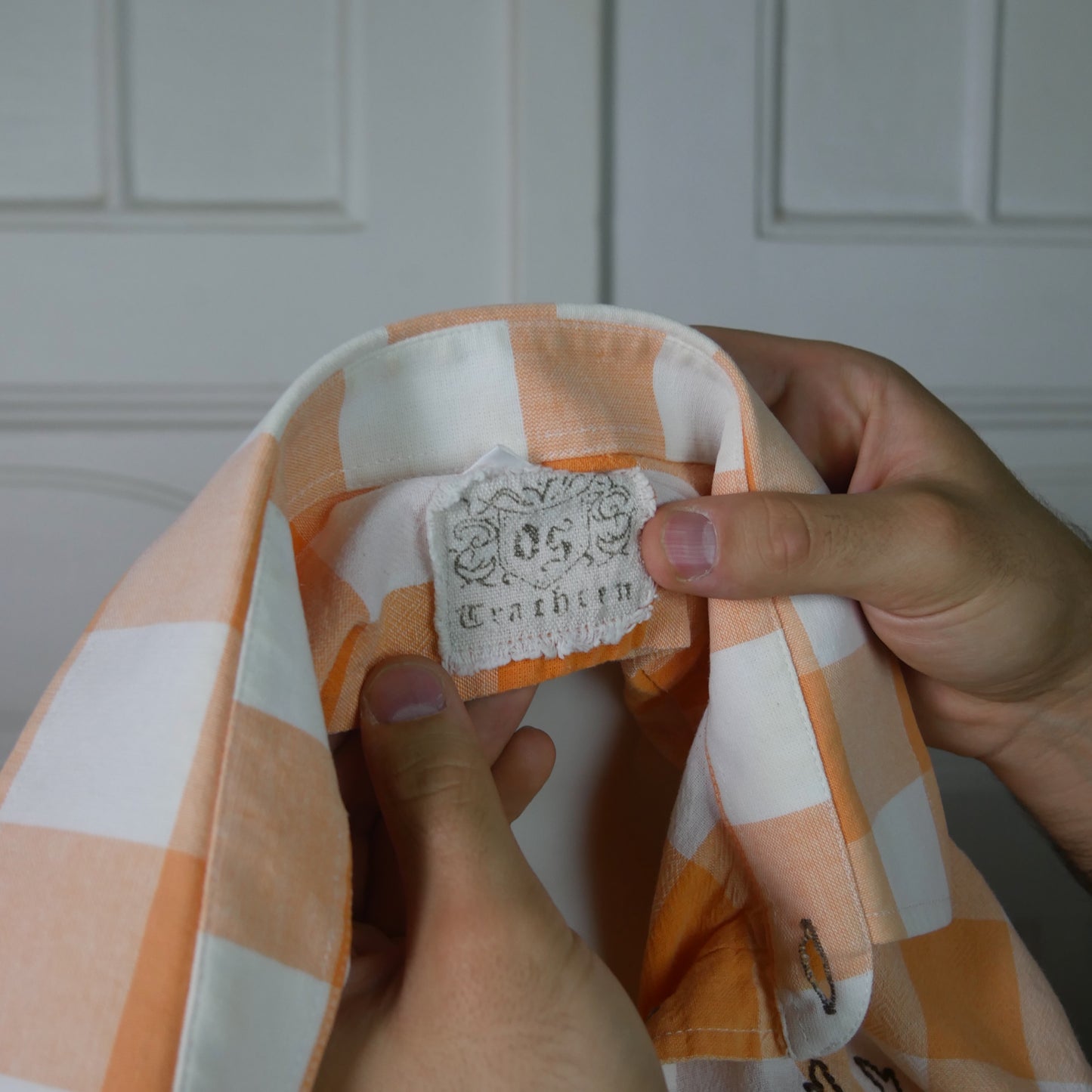 Short-Sleeve Shirt | Orange and Cream Check | Large