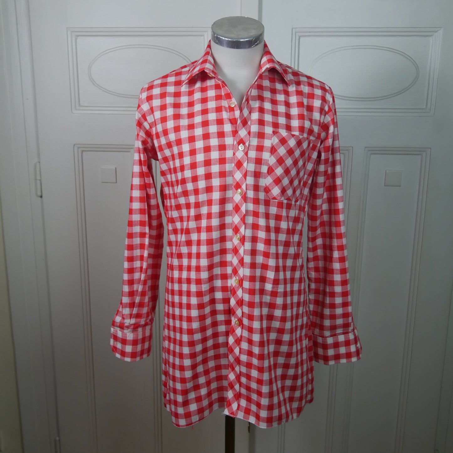 Vintage Check Shirt | Red & White Cotton | Medium