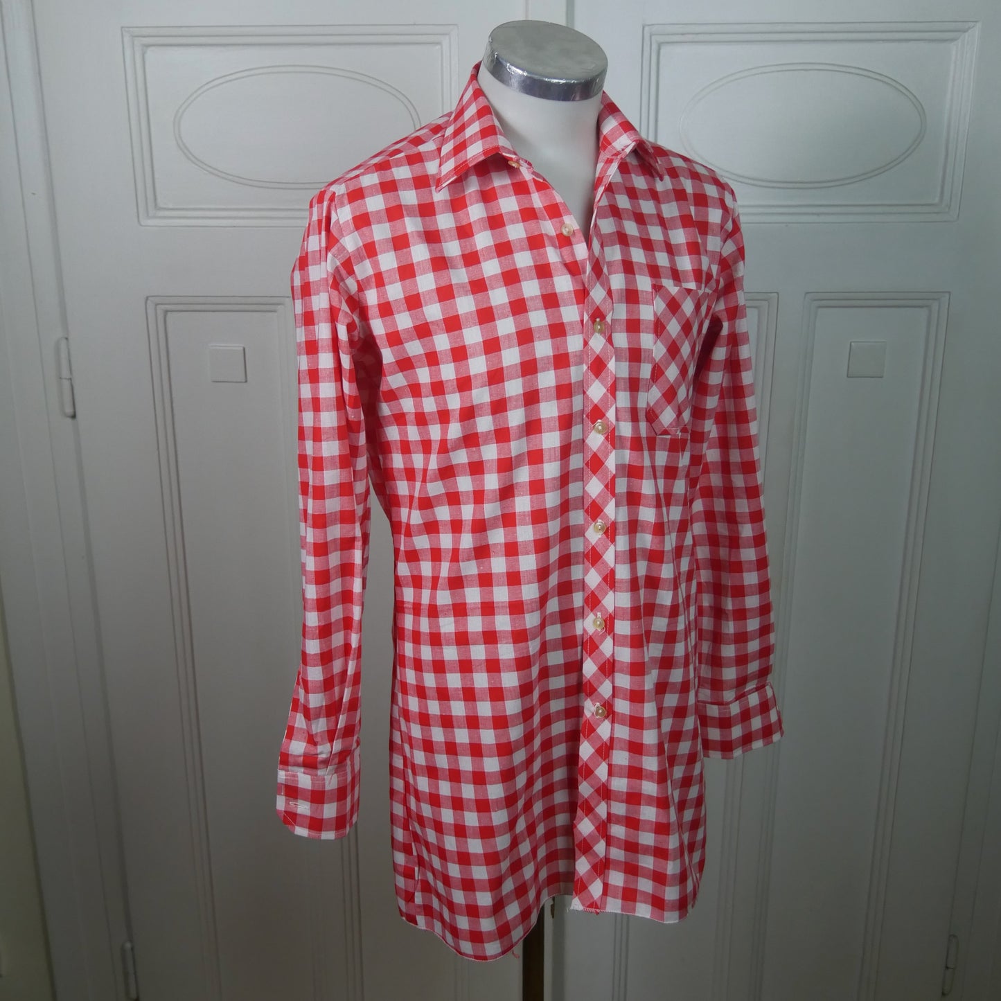 Vintage Check Shirt | Red & White Cotton | Medium