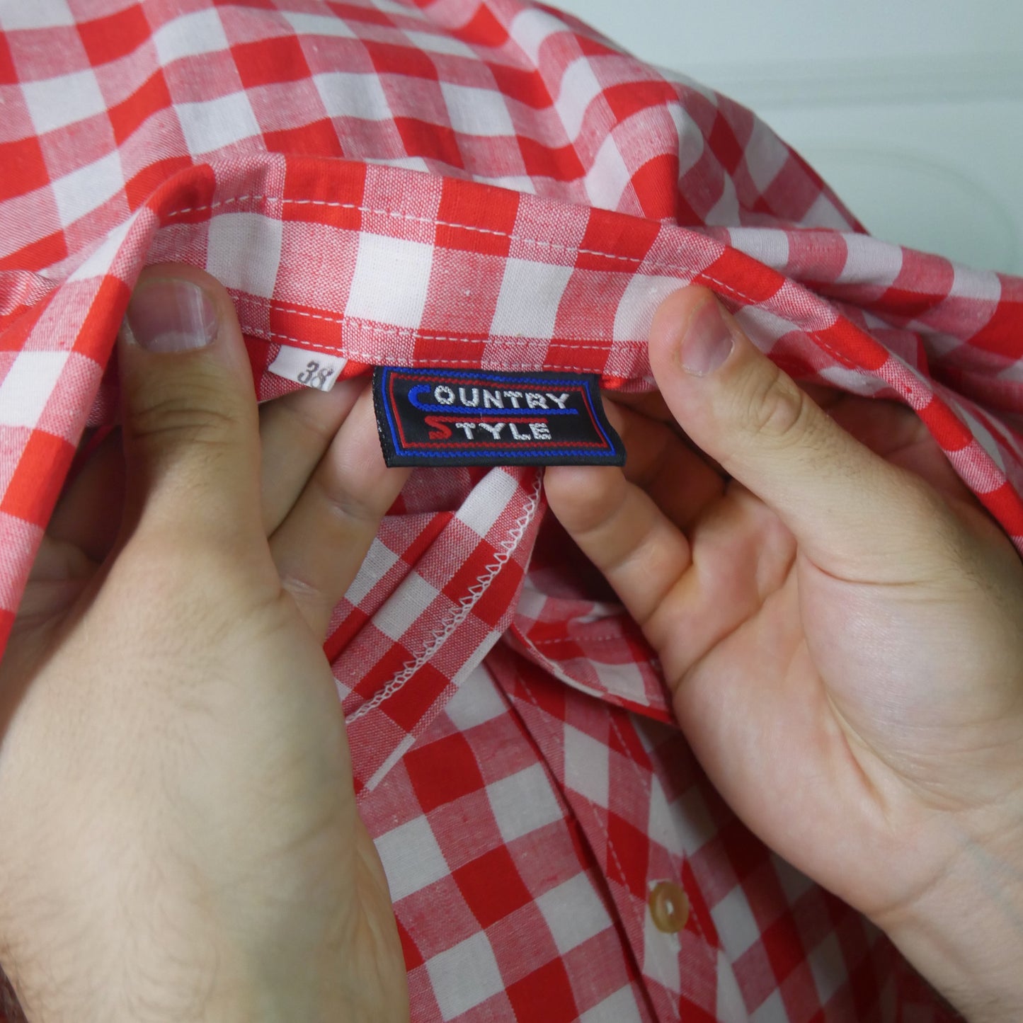 Vintage Check Shirt | Red & White Cotton | Medium