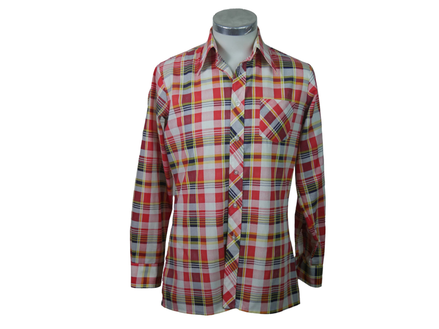 80s Plaid Shirt | Red White Black Yellow | Medium