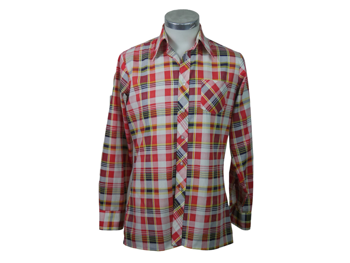 80s Plaid Shirt | Red White Black Yellow | Medium