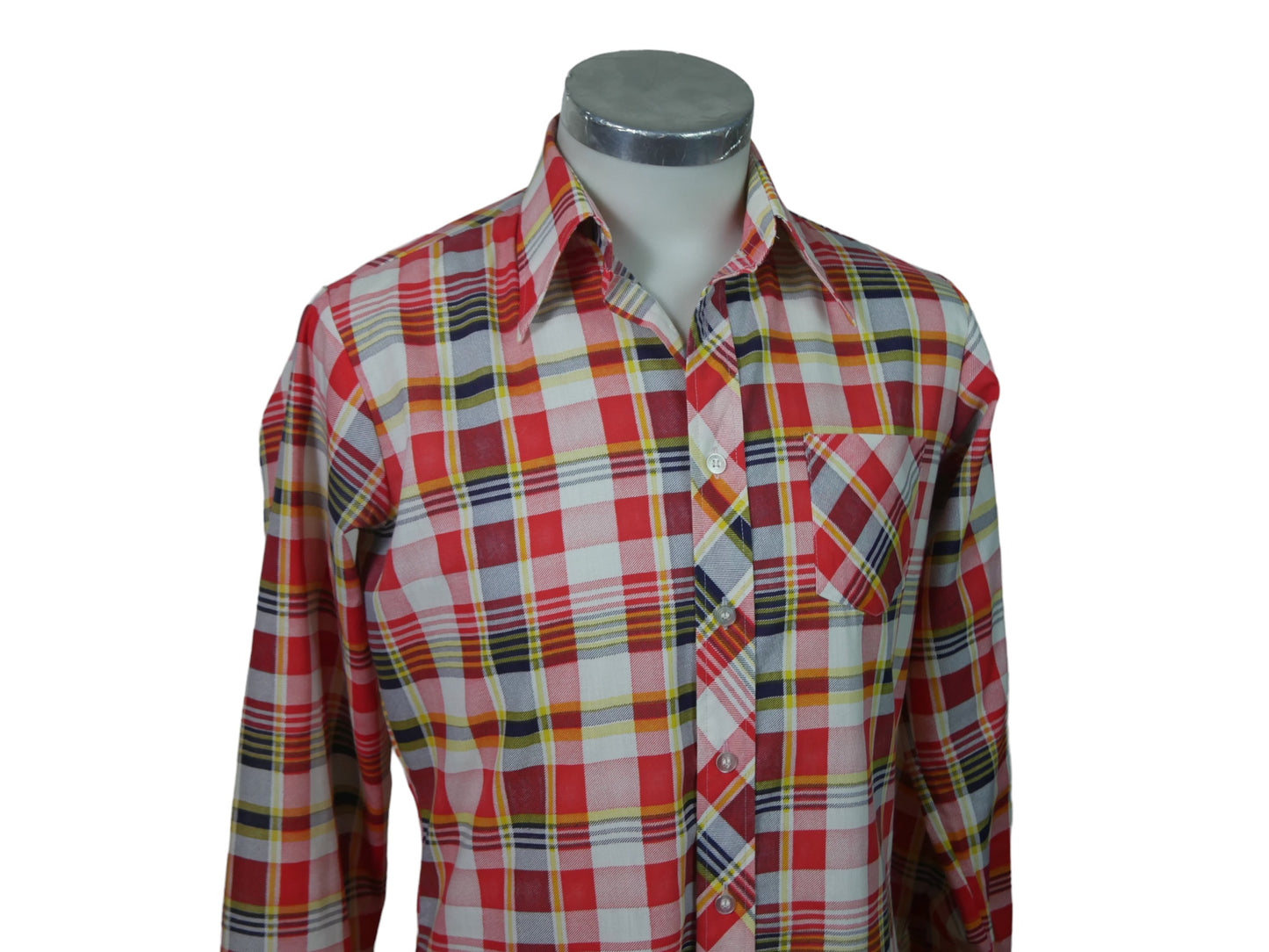 80s Plaid Shirt | Red White Black Yellow | Medium