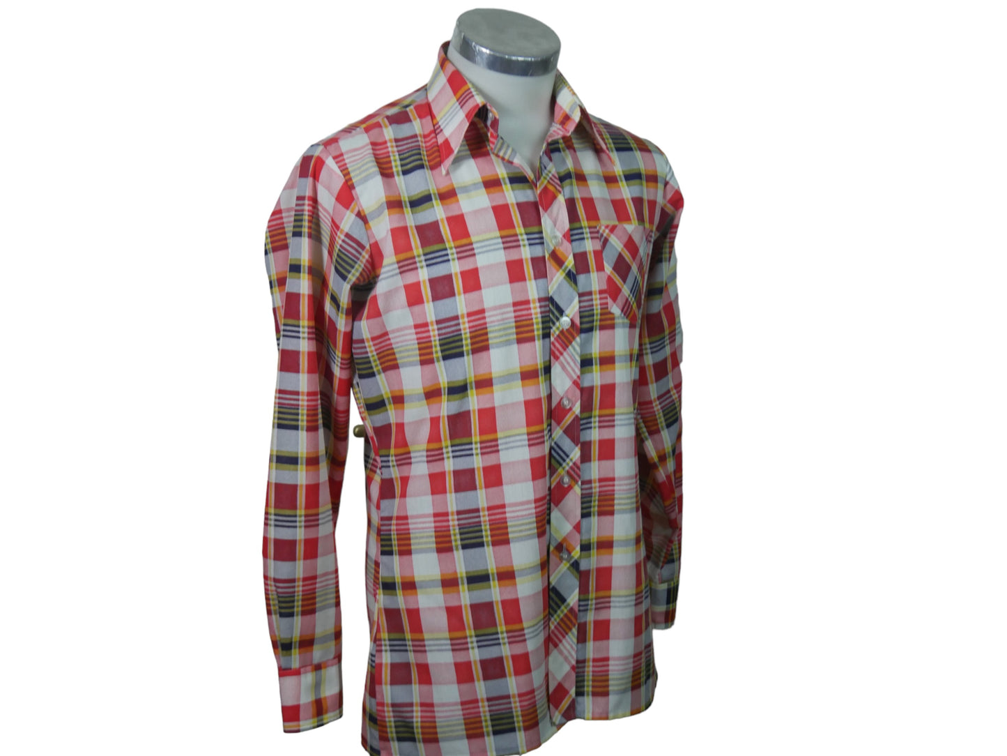 80s Plaid Shirt | Red White Black Yellow | Medium