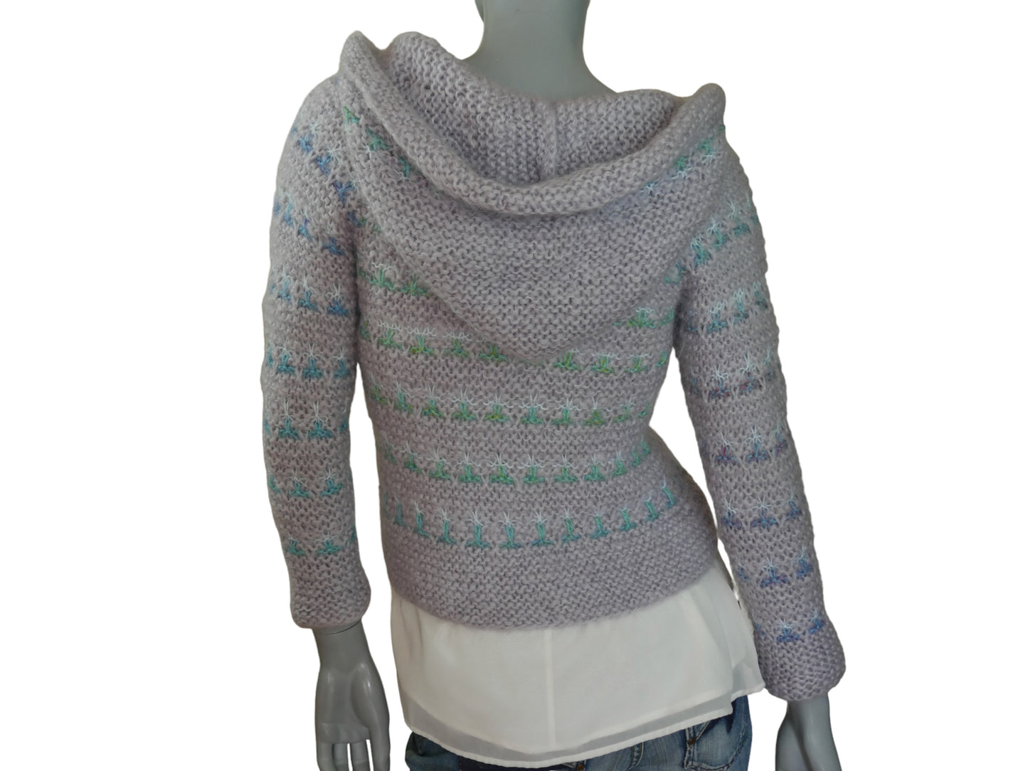 Lavender Gray Soft Knit Vintage Sweater with Hood | 1990s Womenswear | Extra Small