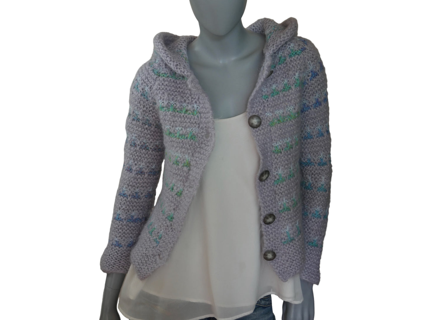 Lavender Gray Soft Knit Vintage Sweater with Hood | 1990s Womenswear | Extra Small