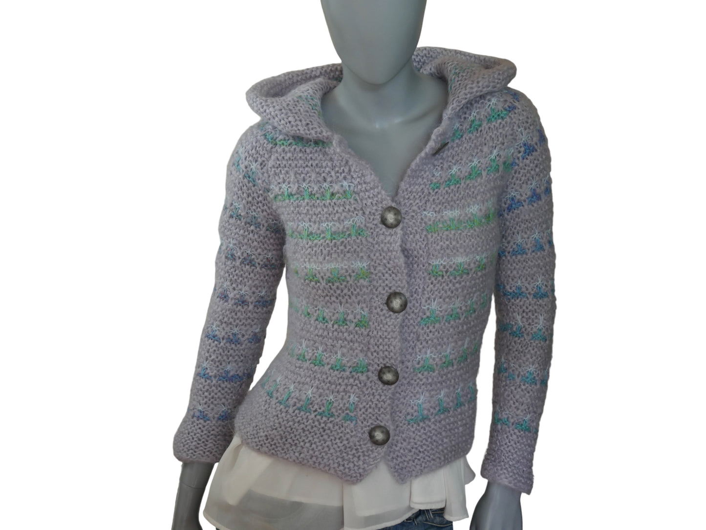 Lavender Gray Soft Knit Vintage Sweater with Hood | 1990s Womenswear | Extra Small