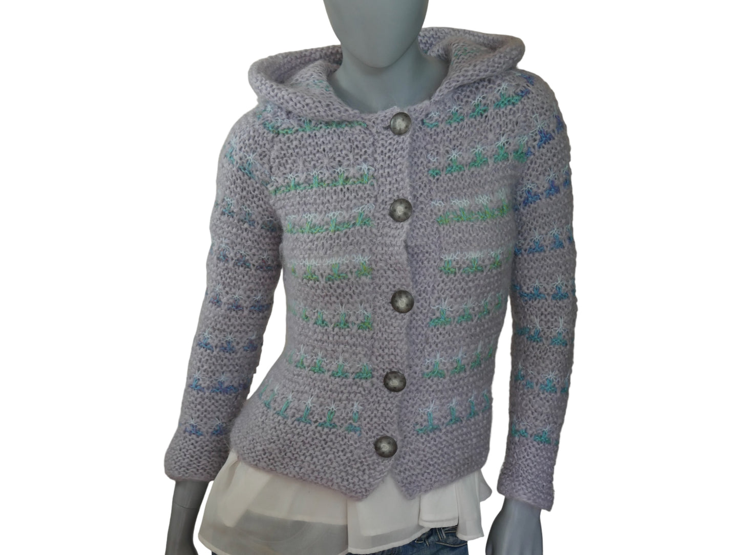 Lavender Gray Soft Knit Vintage Sweater with Hood | 1990s Womenswear | Extra Small