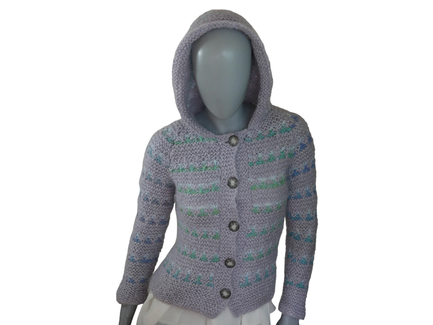 Lavender Gray Soft Knit Vintage Sweater with Hood | 1990s Womenswear | Extra Small