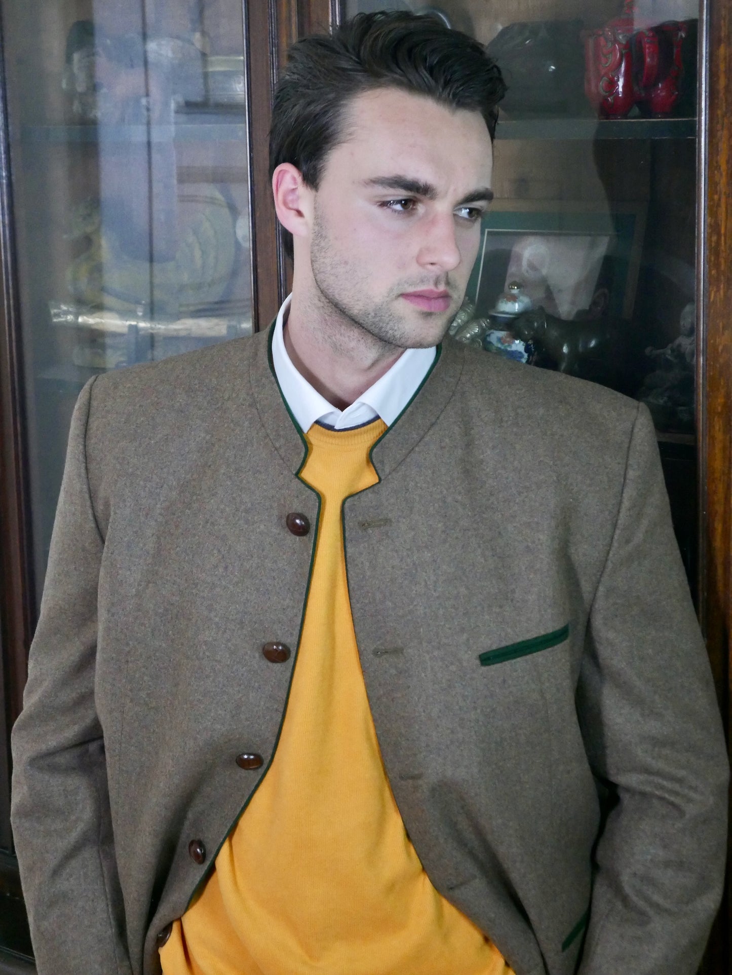 Olive Brown Janker Jacket | 90s Vintage Men's Trachten Lodenfrey Blazer | Size 46 US/UK