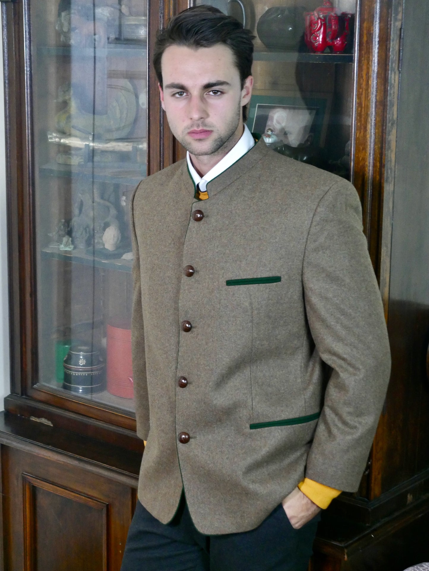 Olive Brown Janker Jacket | 90s Vintage Men's Trachten Lodenfrey Blazer | Size 46 US/UK