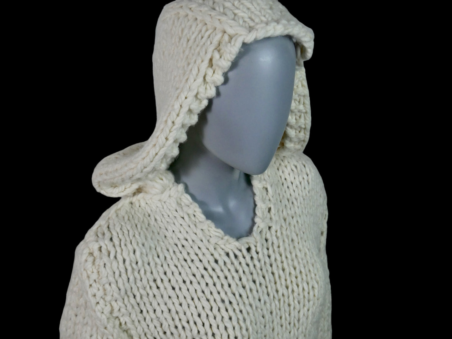 Vintage Knit Hoodie | Cream Chunky Soft Wool Pullover Sweater | Medium