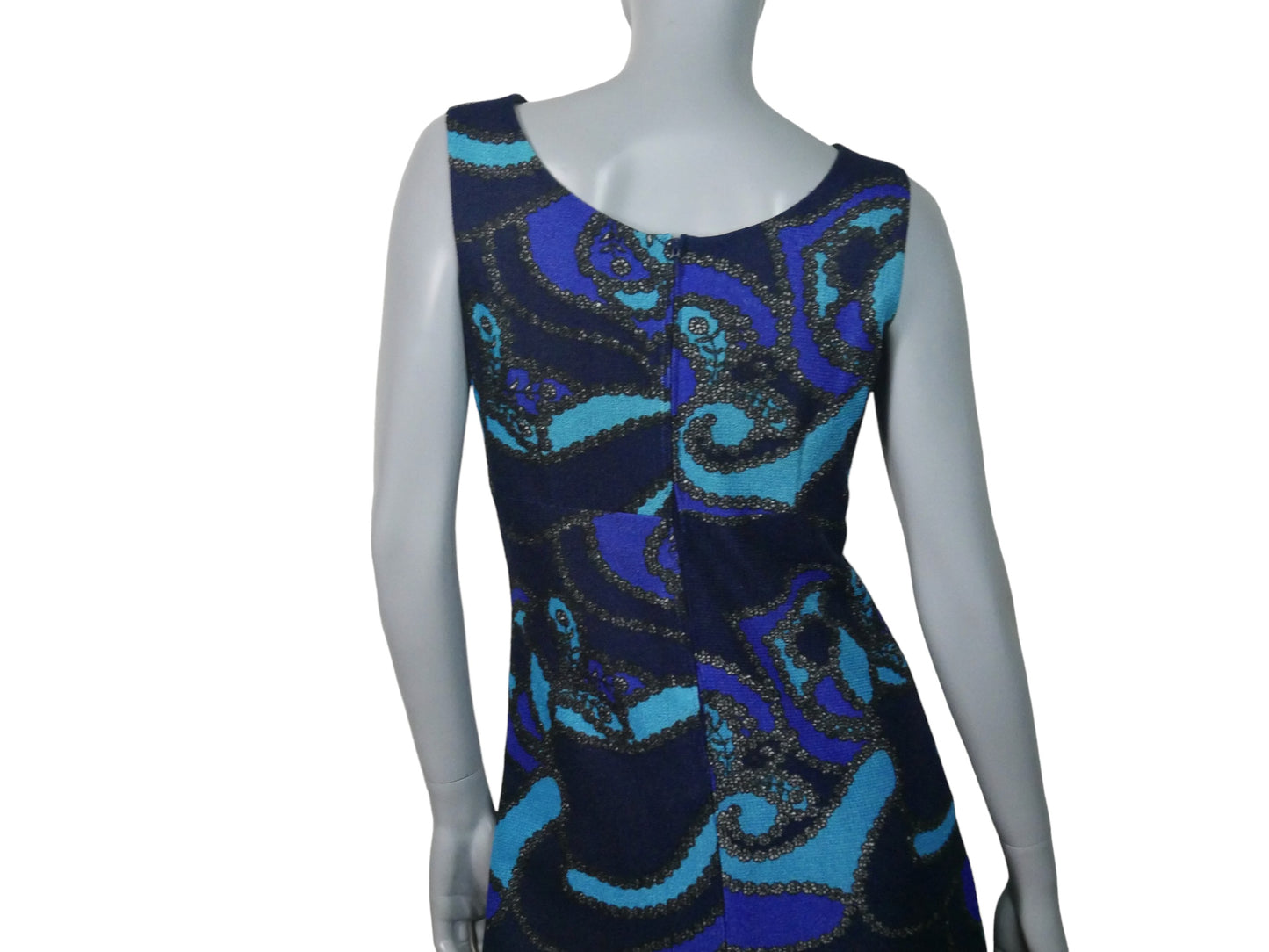 60s Vintage Long Sleeveless Dress | Dark Blue Turquoise & Purple Maxi | Medium