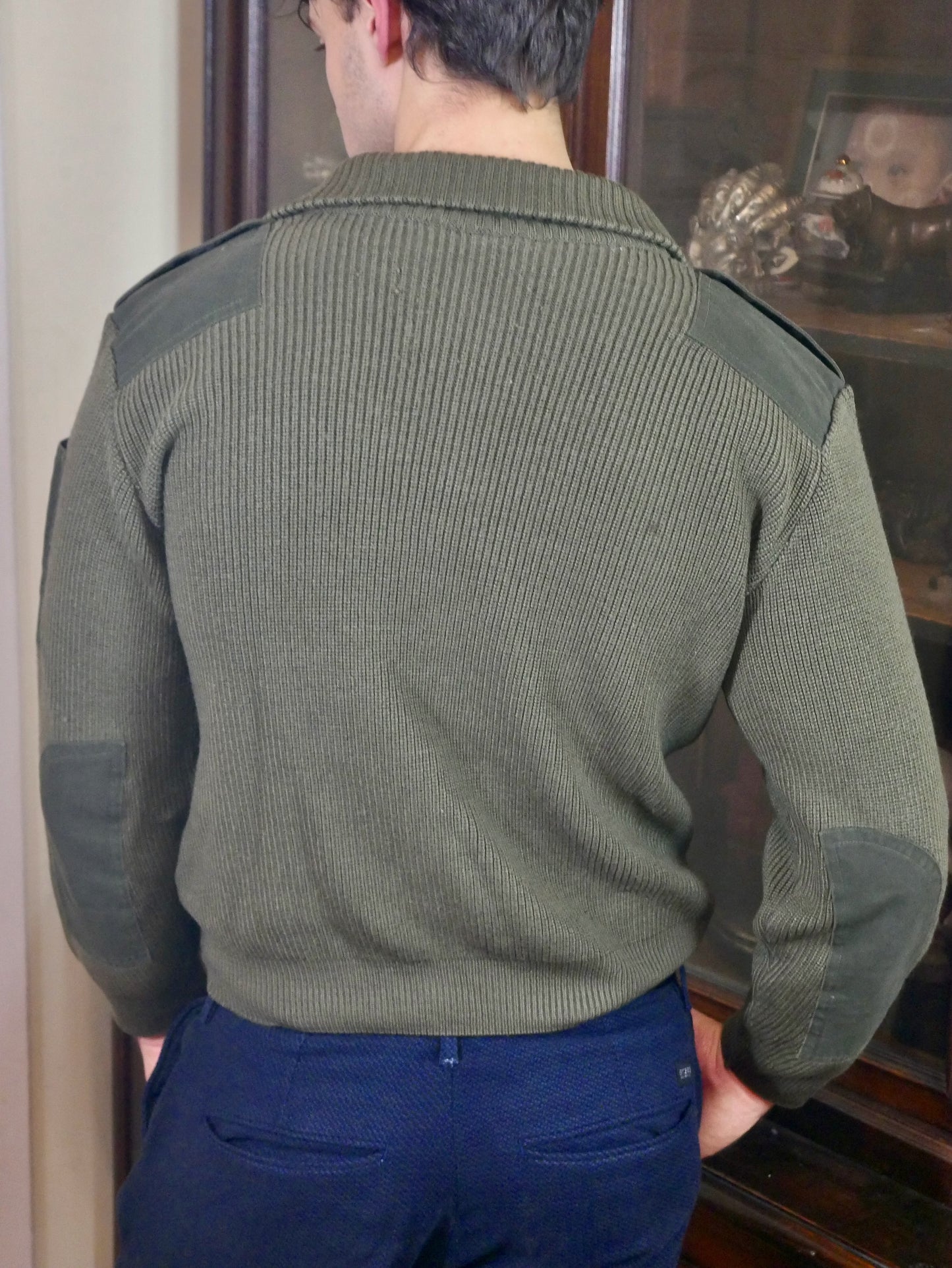 Vintage Military Sweater | Olive Green Wool Knit Henley Turtleneck | Large