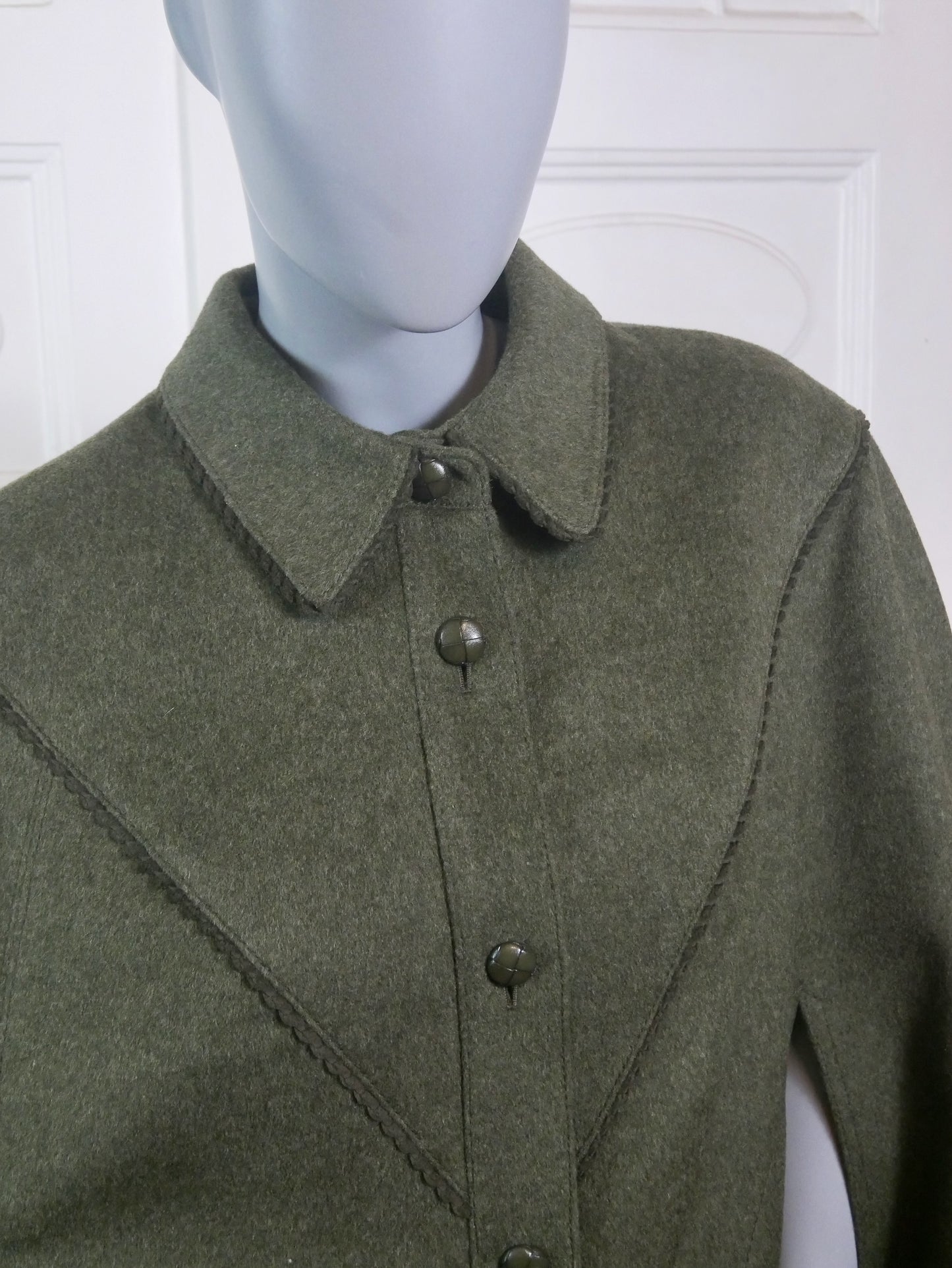 Vintage Cape Coat | Olive Green Loden Wool 1980s | Medium