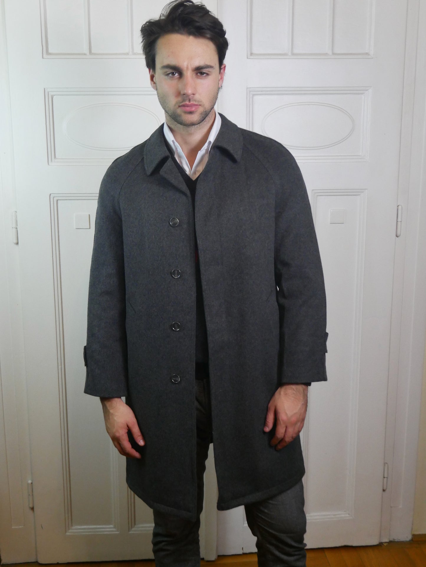 Vintage Loden Wool Coat | 1980s Dark Gray Overcoat | Medium