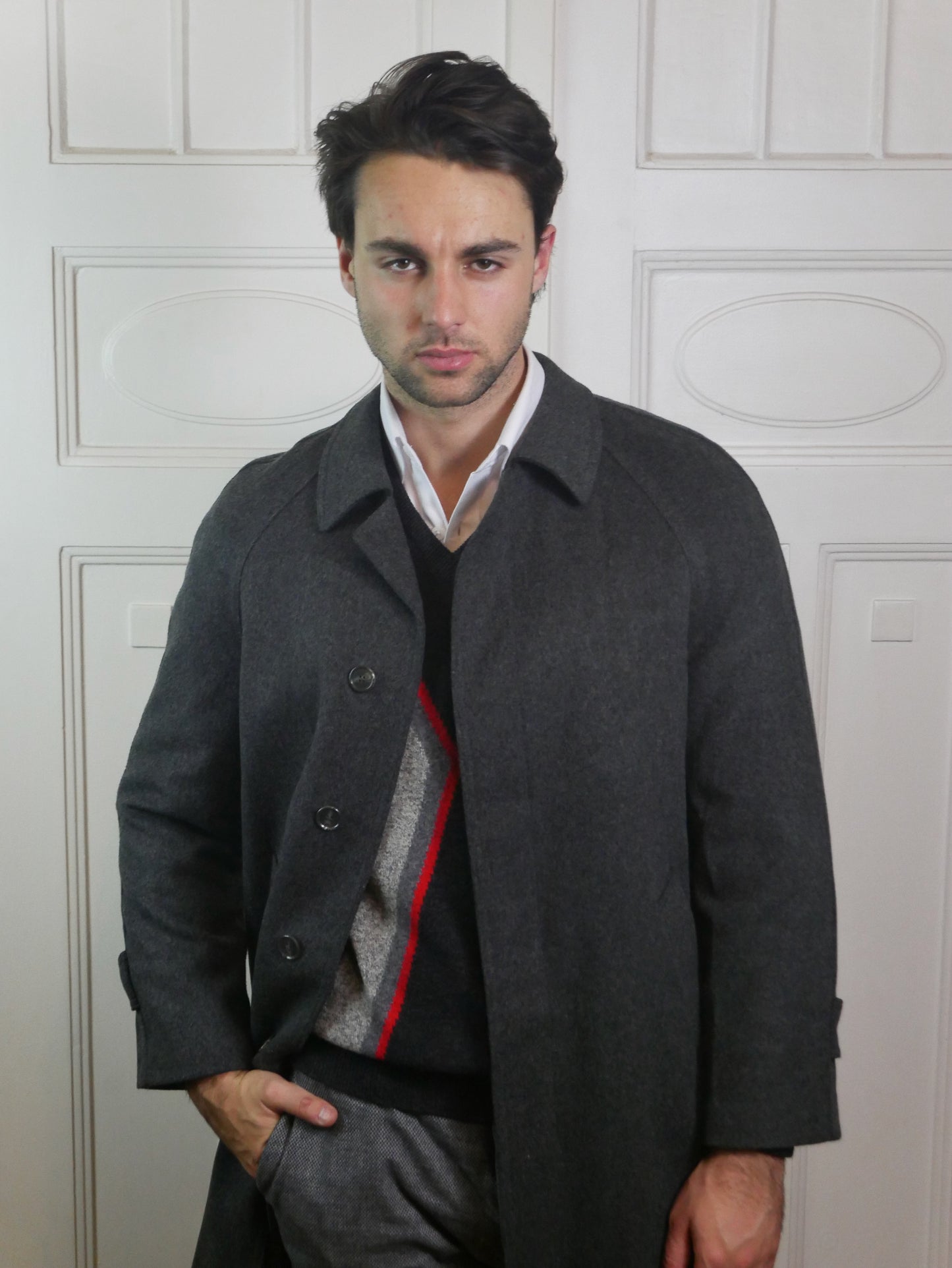Vintage Loden Wool Coat | 1980s Dark Gray Overcoat | Medium