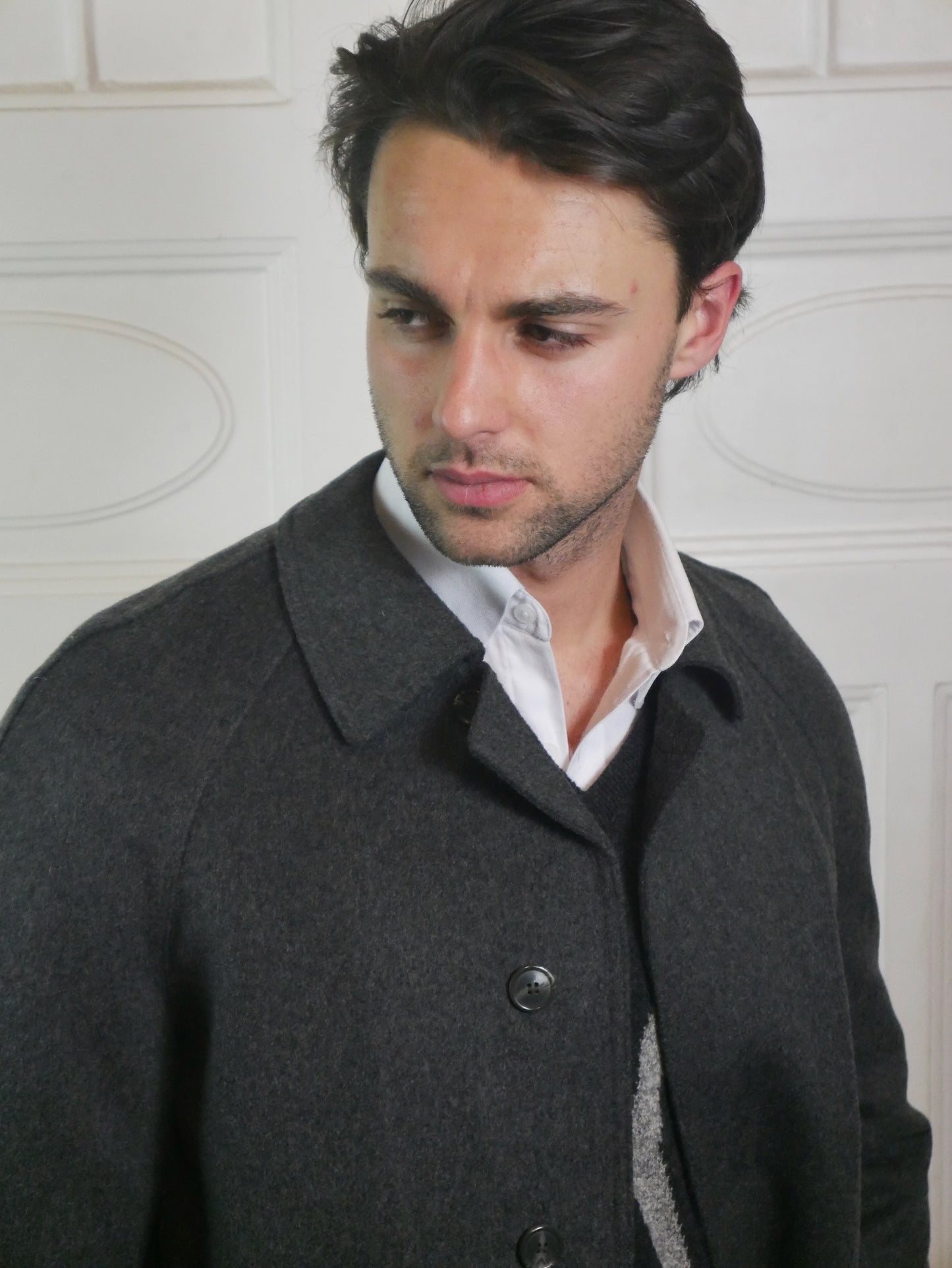 Vintage Loden Wool Coat | 1980s Dark Gray Overcoat | Medium