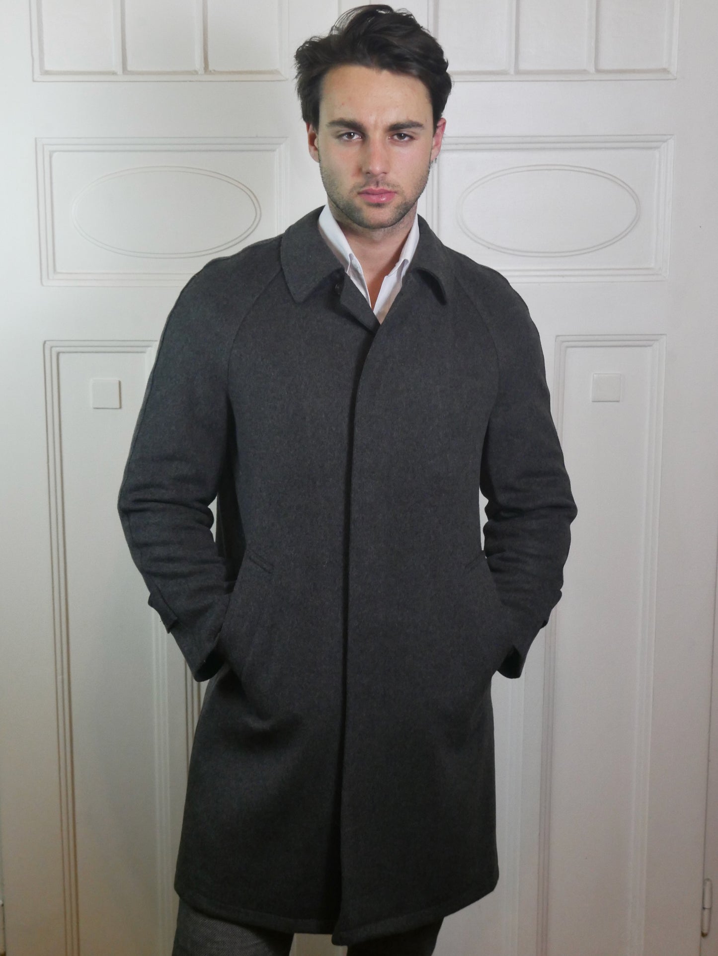 Vintage Loden Wool Coat | 1980s Dark Gray Overcoat | Medium