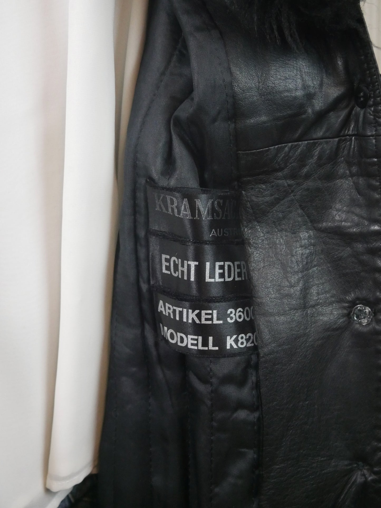 80s Vintage Long Black Leather Coat with Faux Fur Collar, Size XL