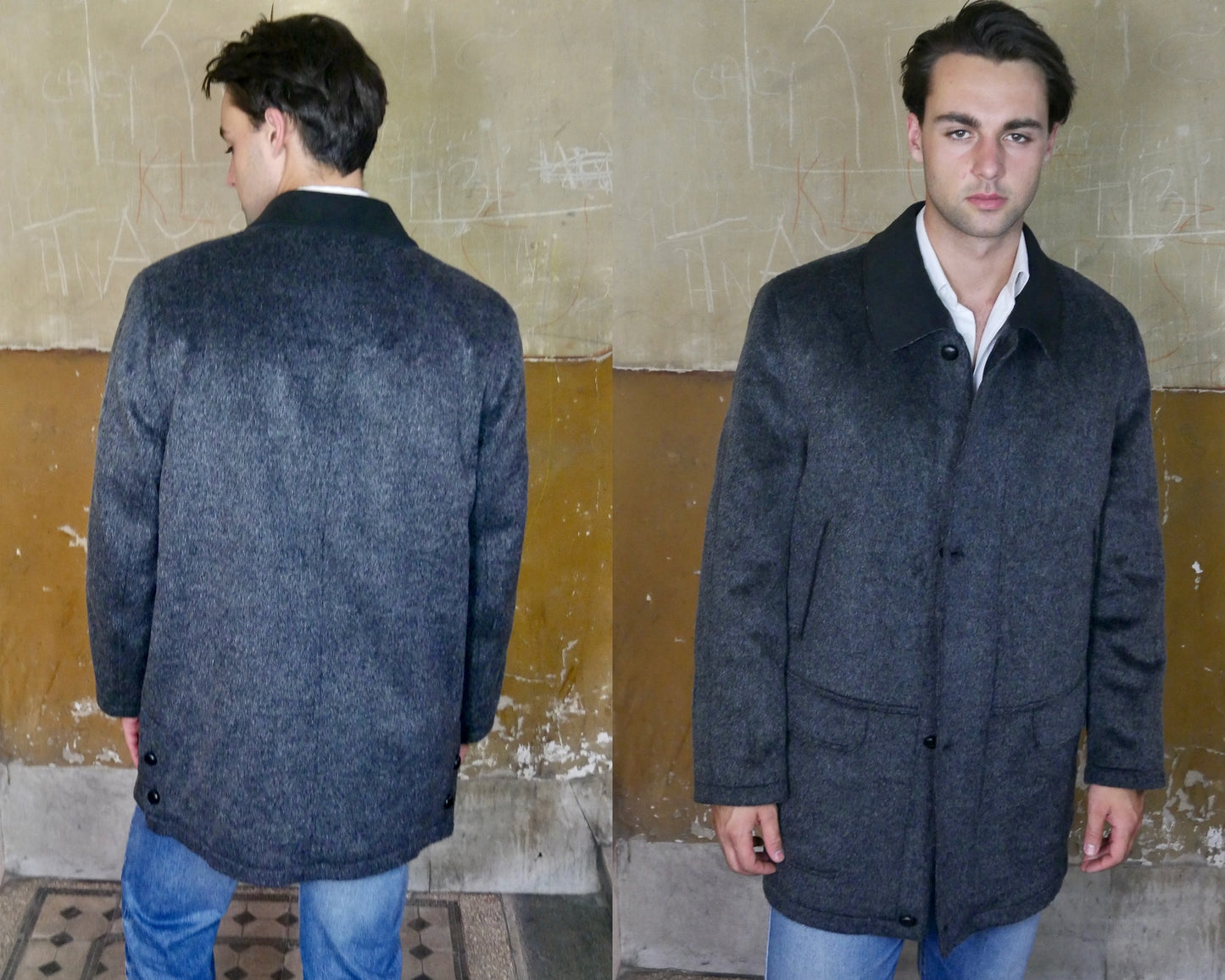 Vintage Loden Wool Mohair Coat | Charcoal Gray | Extra Large