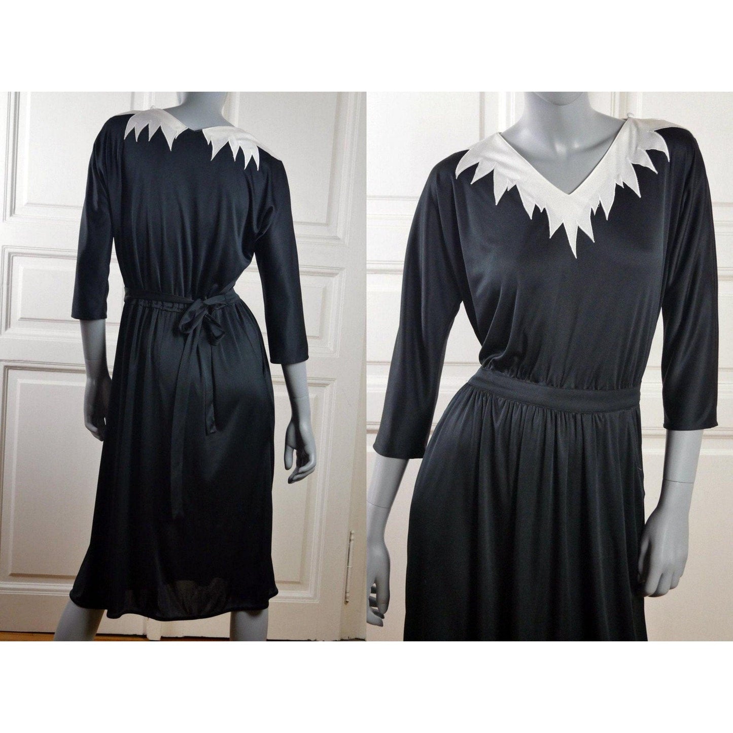 1970s Black & White Dress | British Vintage Knee-Length Leo Gabor Vintage